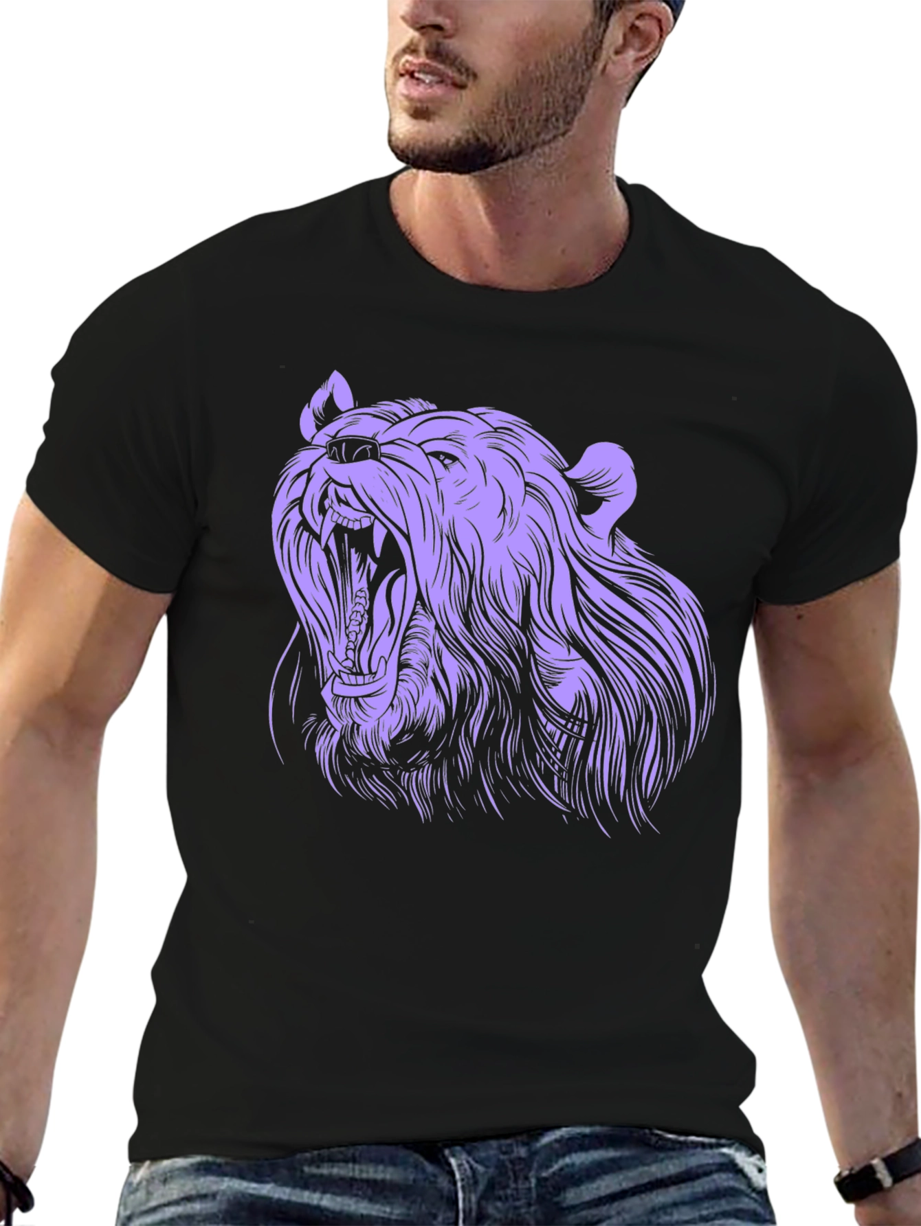Black Roaring Bear Graphic Tee - Black Cotton T-Shirt view 6