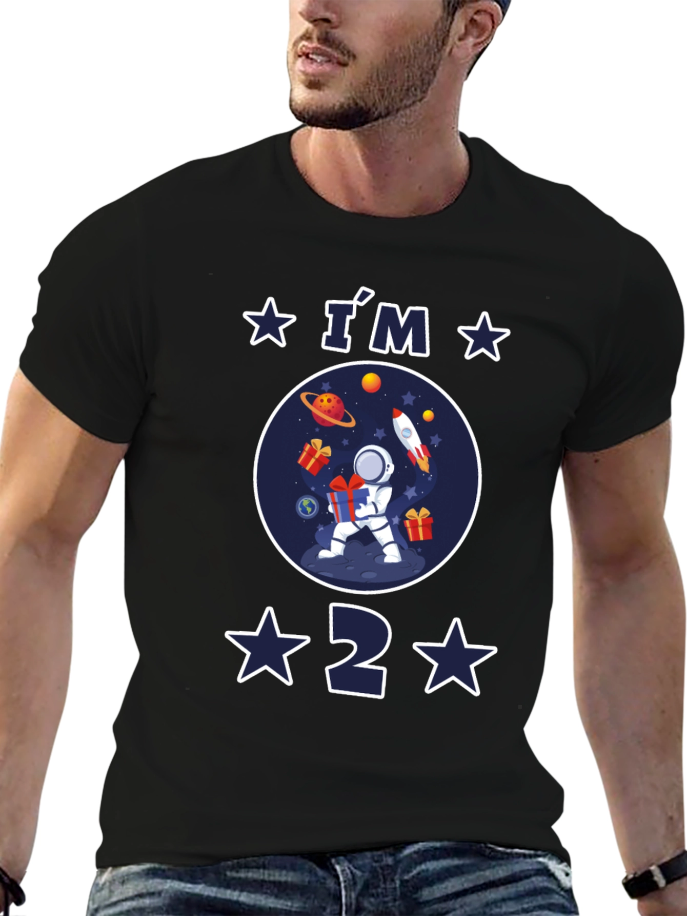 Black I'm 2 Birthday Space Astronaut T-Shirt view 6