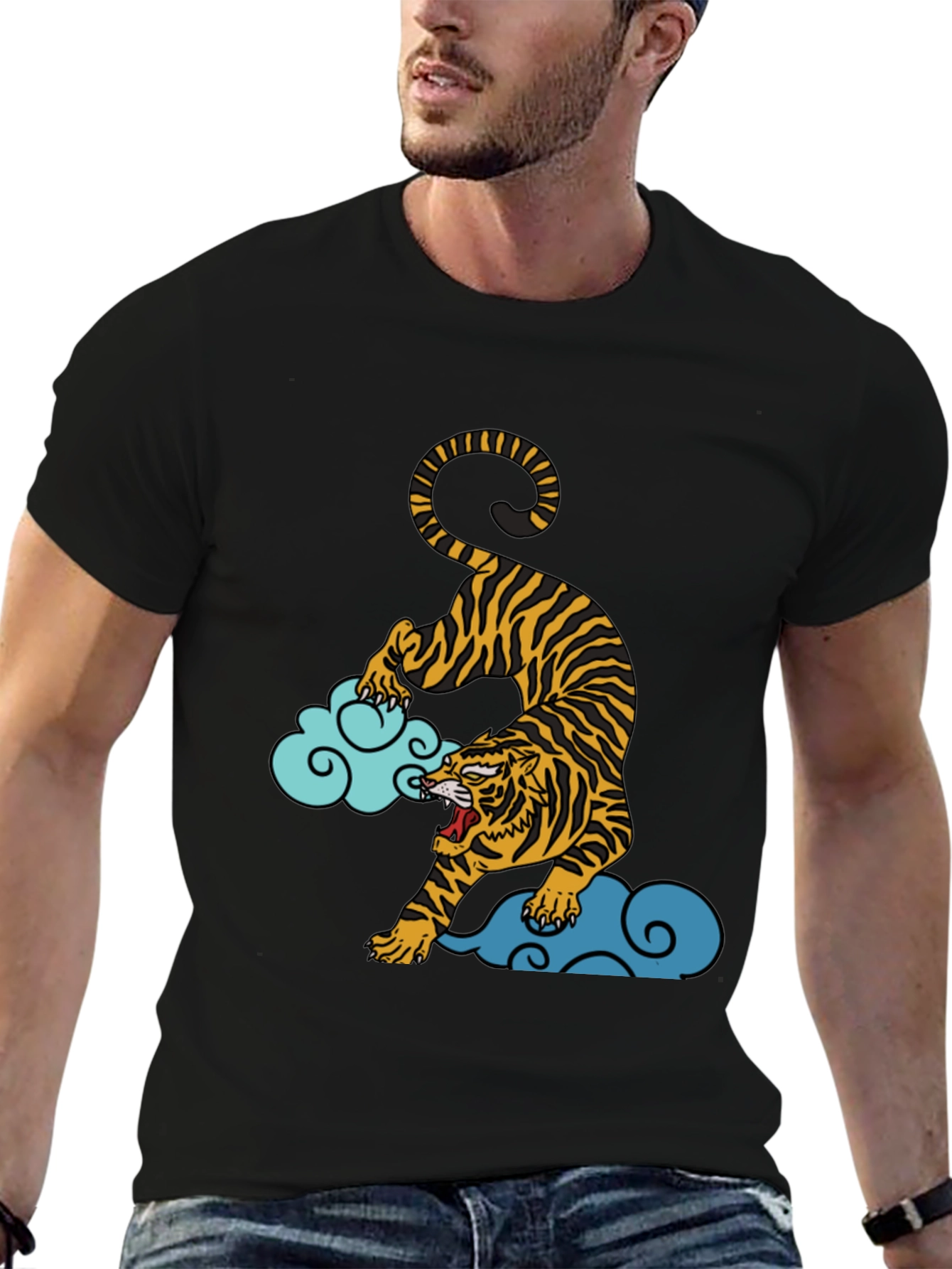 Black Tiger on Clouds Graphic Tee - Black view 6