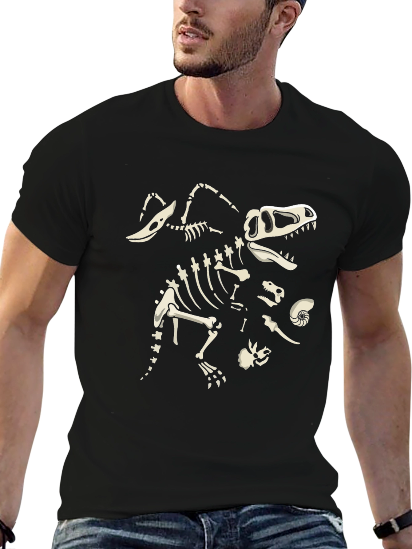 Black Dino Skeleton Black T-Shirt view 6