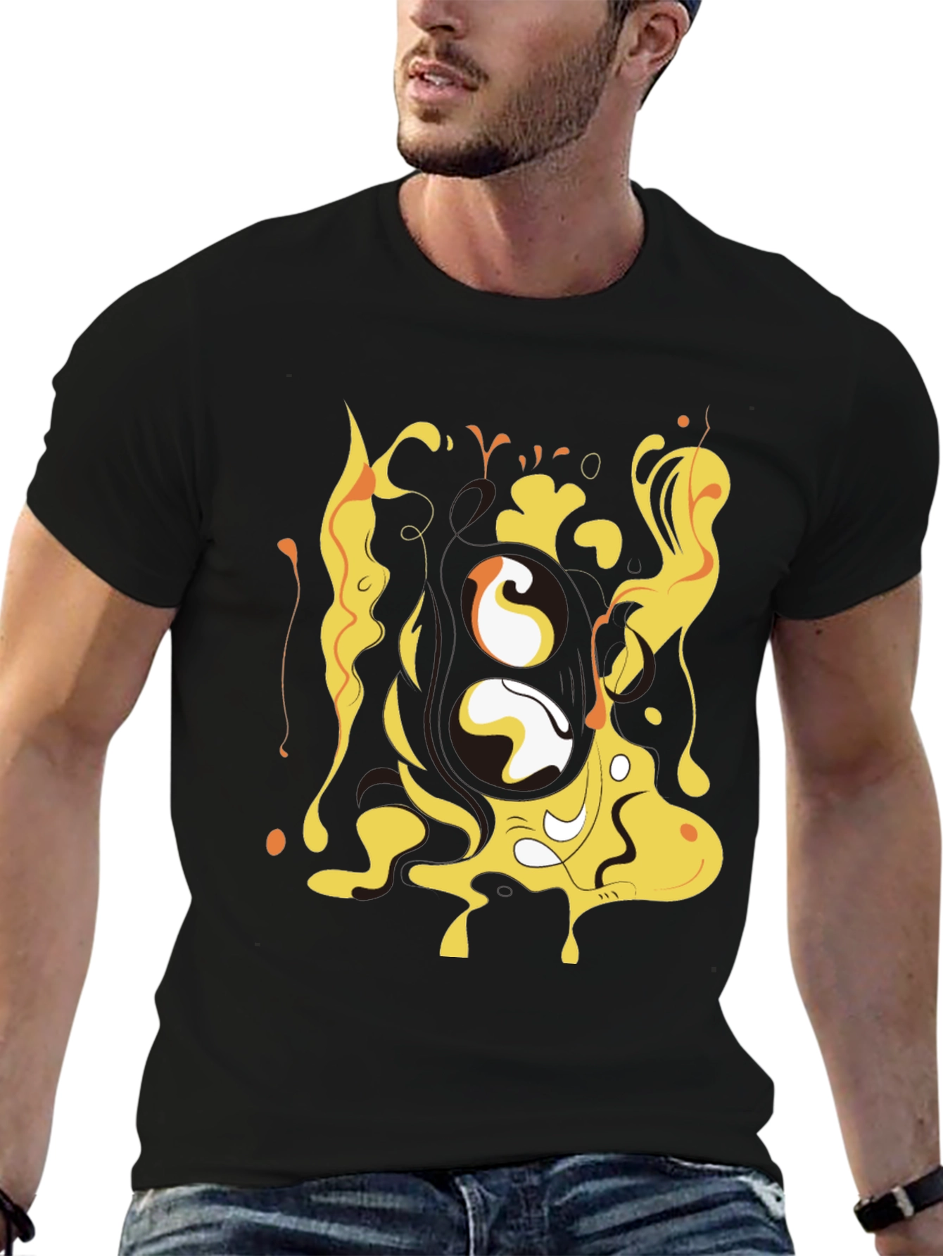 Black Abstract Graphic Print Black T-Shirt view 6