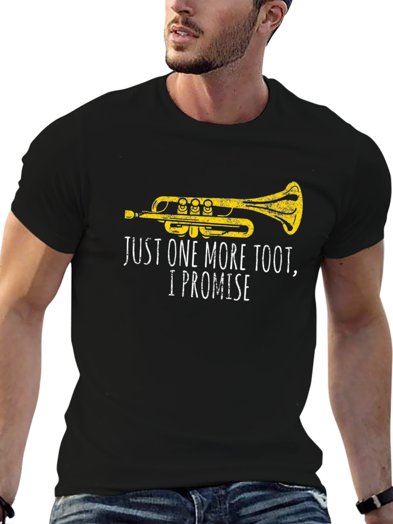 Black Just One More Toot Trumpet Graphic Tee view 6