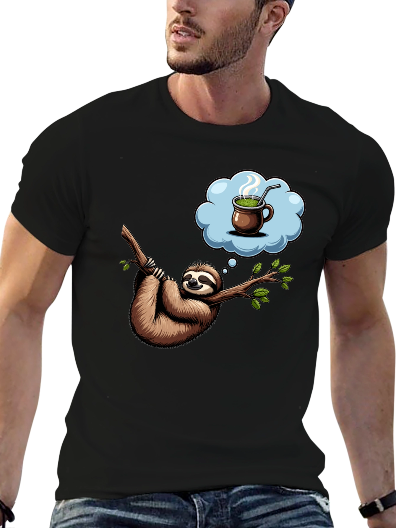 Black Sloth Tea Time T-Shirt - Relaxed Fit, Unique Design view 6