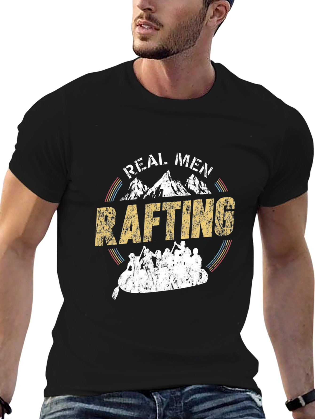 Black Real Men Rafting T-Shirt - Outdoor Adventure Tee view 6