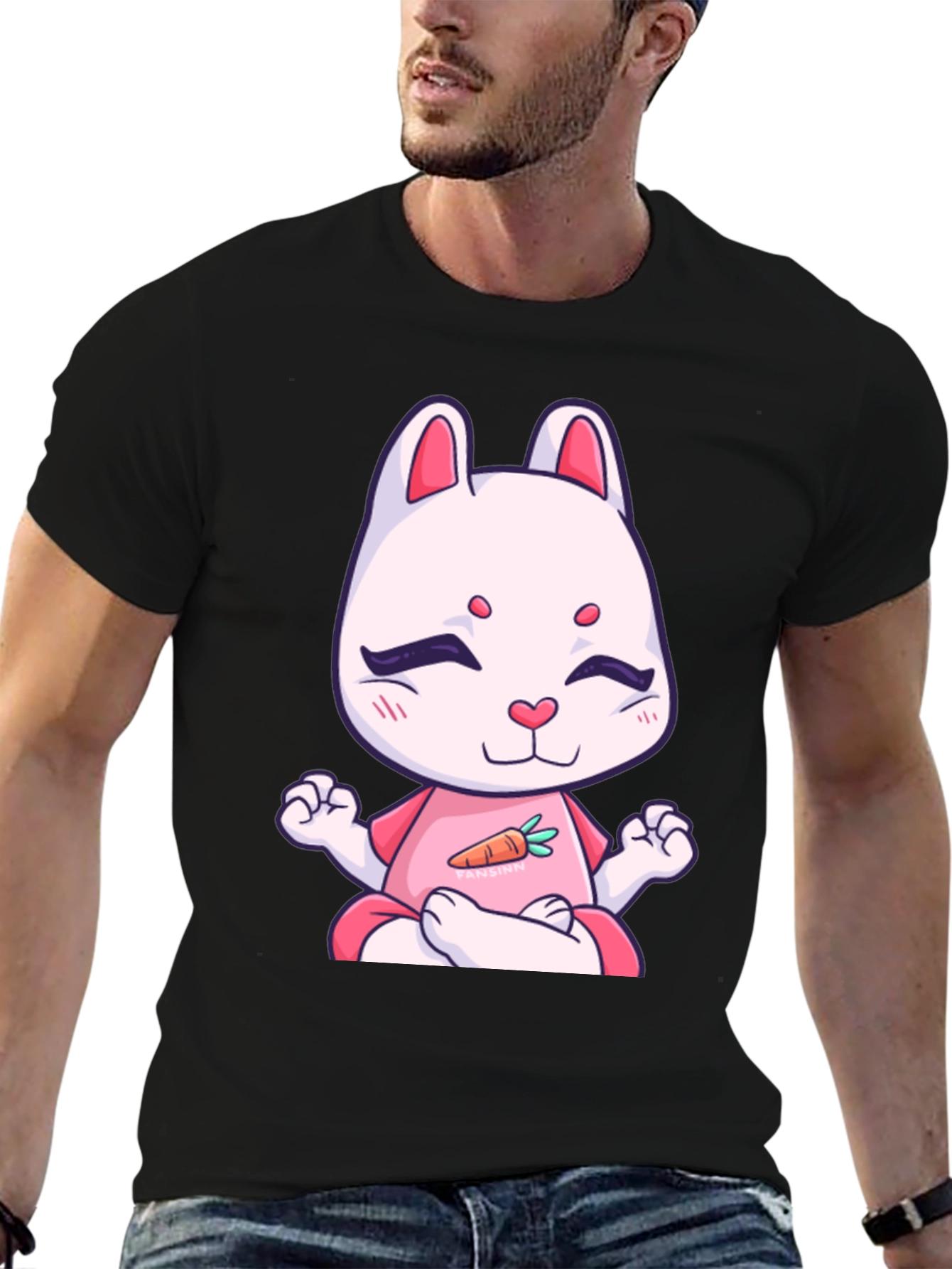 Black Meditating Bunny T-Shirt - Black Cotton Tee view 6