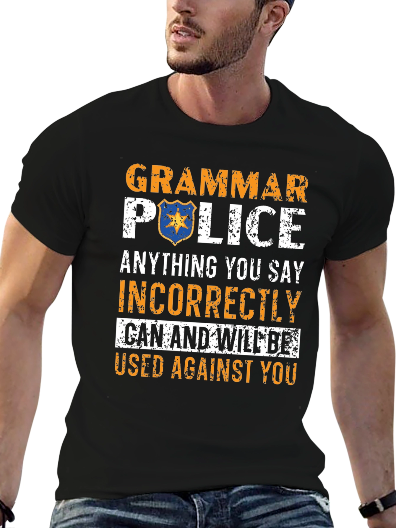 Black Grammar Police T-Shirt Funny Novelty Tee view 6