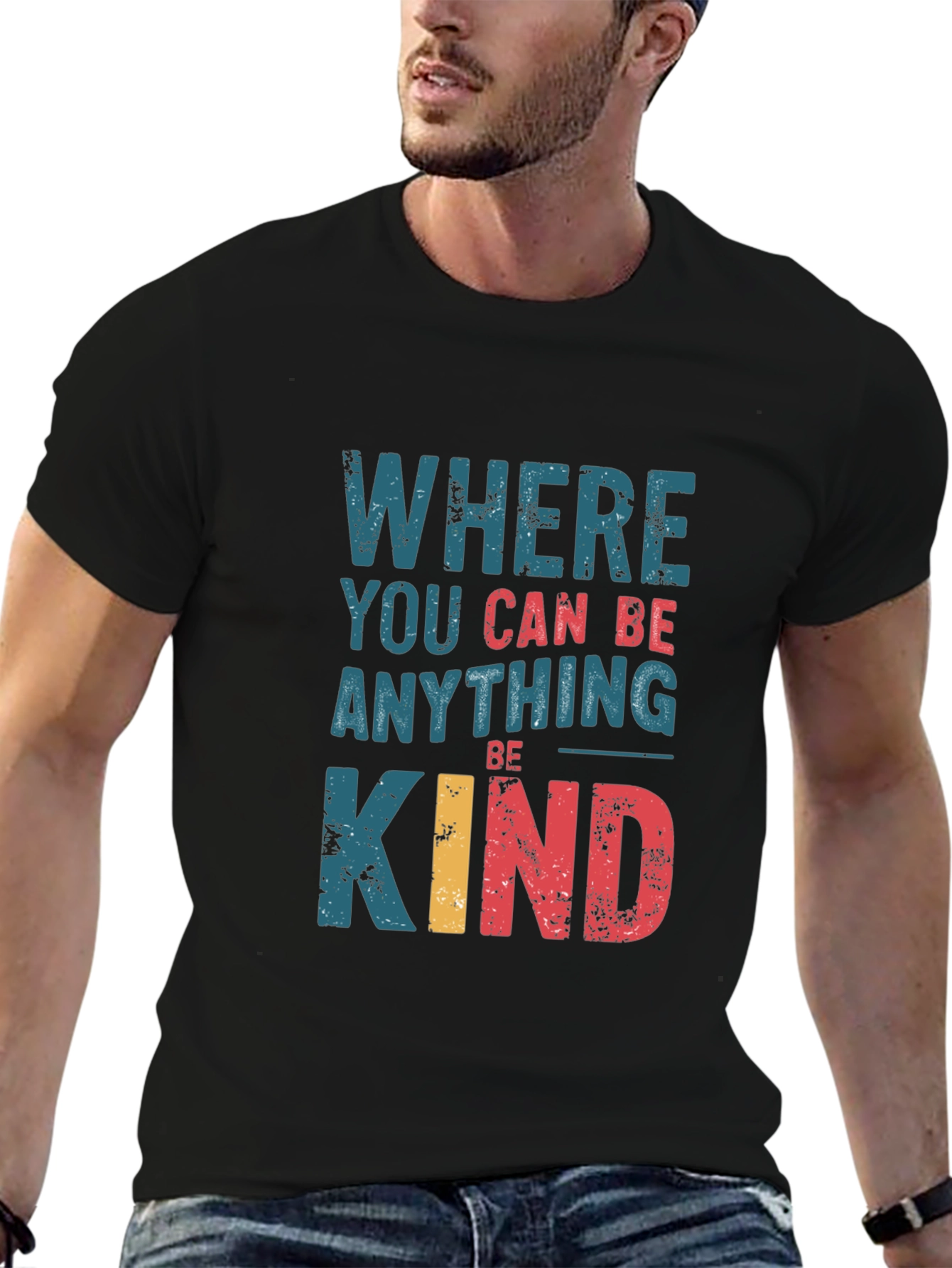 Black Where You Can Be Anything, Be Kind Graphic Tee view 6