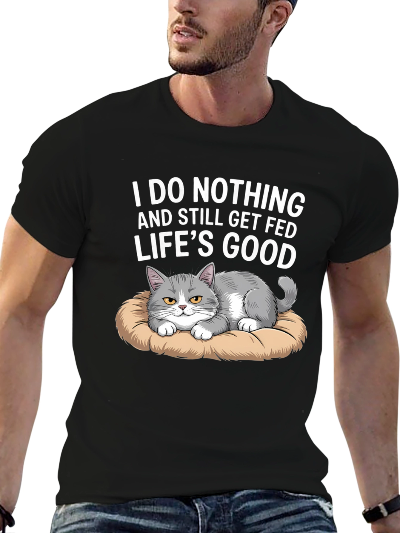 Black Funny Cat T-Shirt: I Do Nothing and Still Get Fed view 6