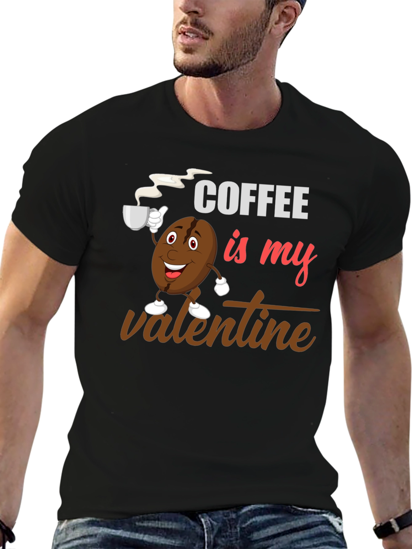 Black Coffee Is My Valentine Black Graphic T-Shirt view 6