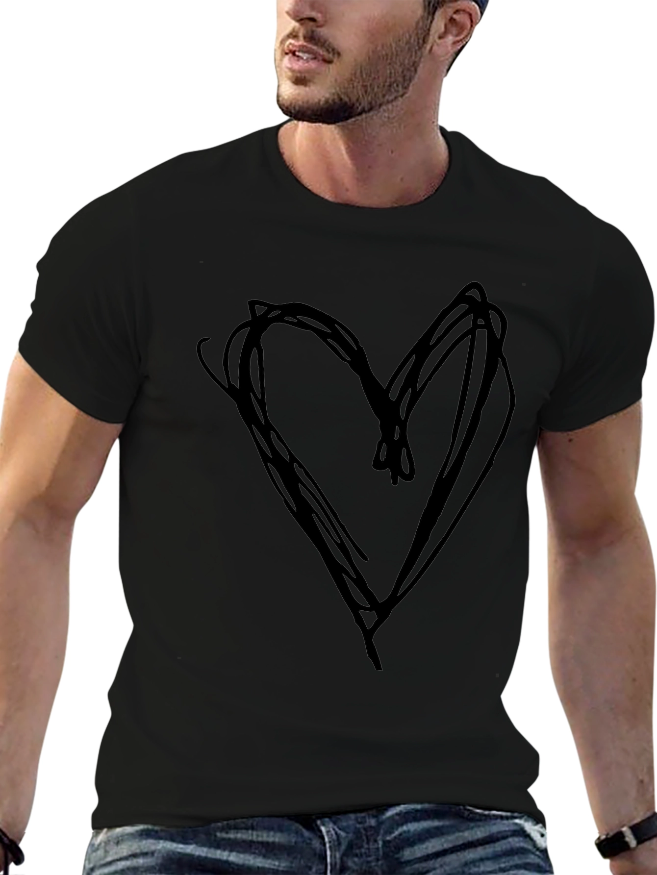 Black Heart Scribble Tee - Black Cotton Casual Shirt view 6