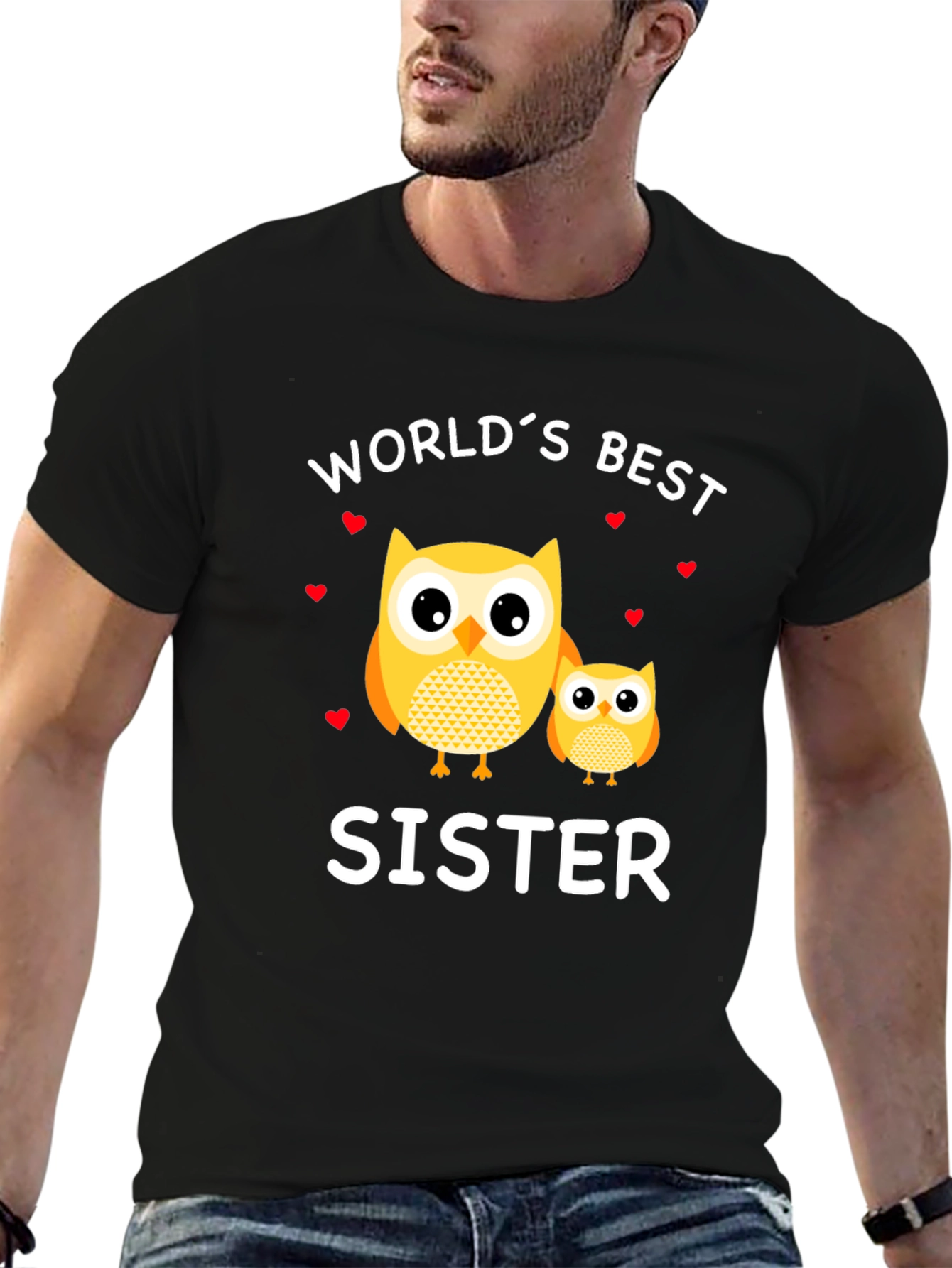 Black World's Best Sister Owl T-Shirt - Cute Sister Gift view 6