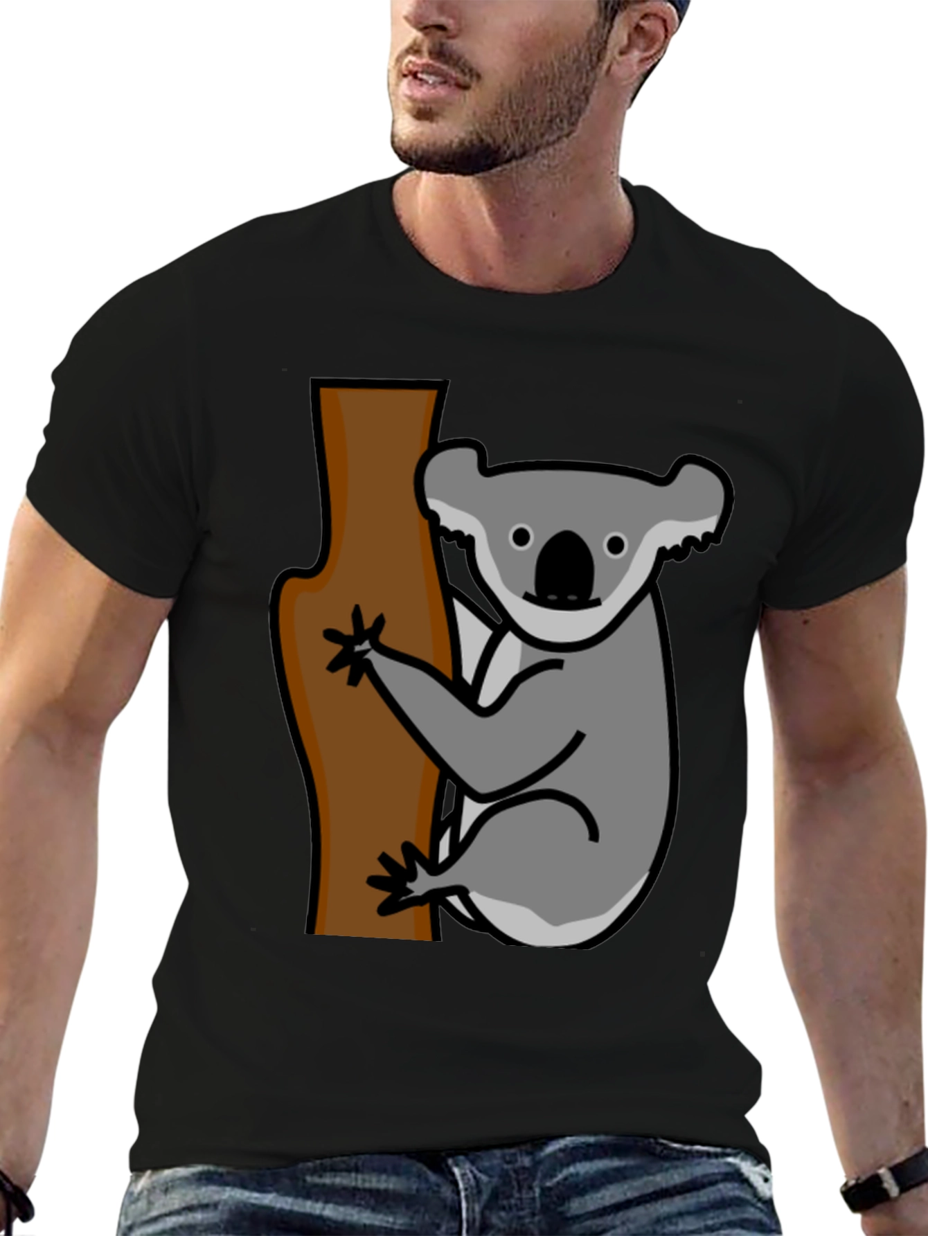 Black Koala Bear Tree T-Shirt - Casual Graphic Tee view 6