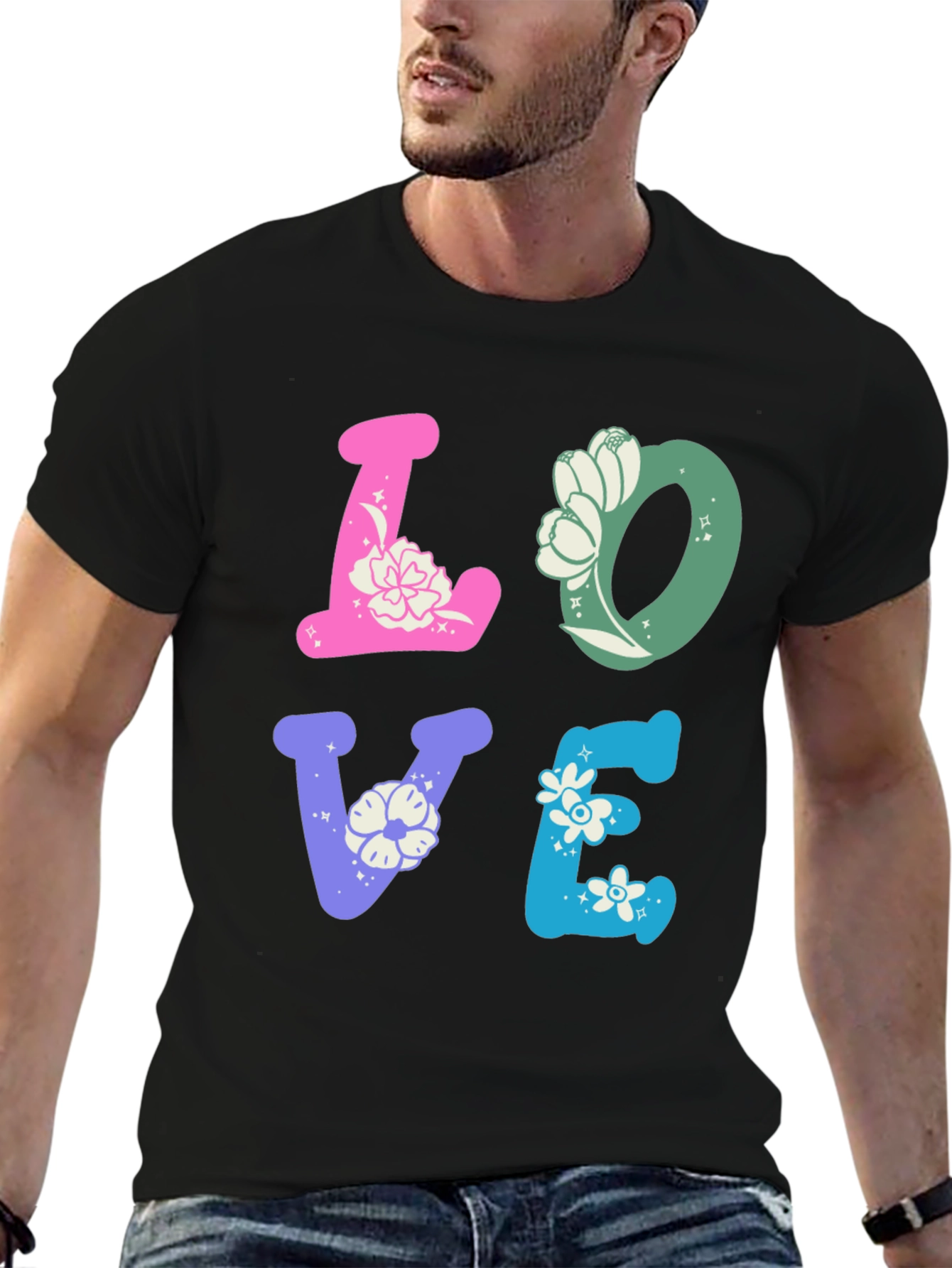 Black Floral LOVE Graphic Tee - Trendy Casual Shirt view 6