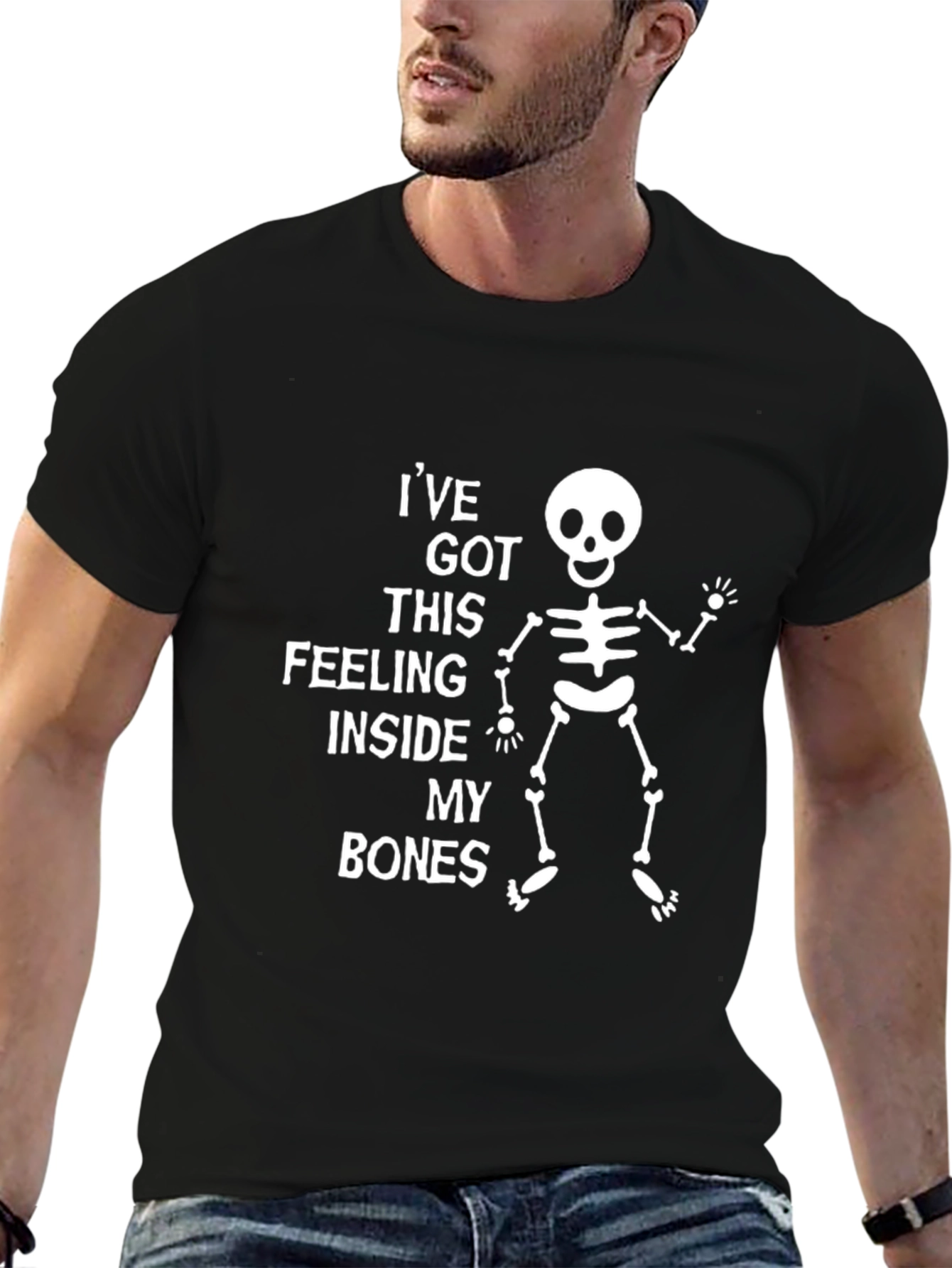 Black Skeleton Bones Graphic T-Shirt - Funny Halloween Tee view 6