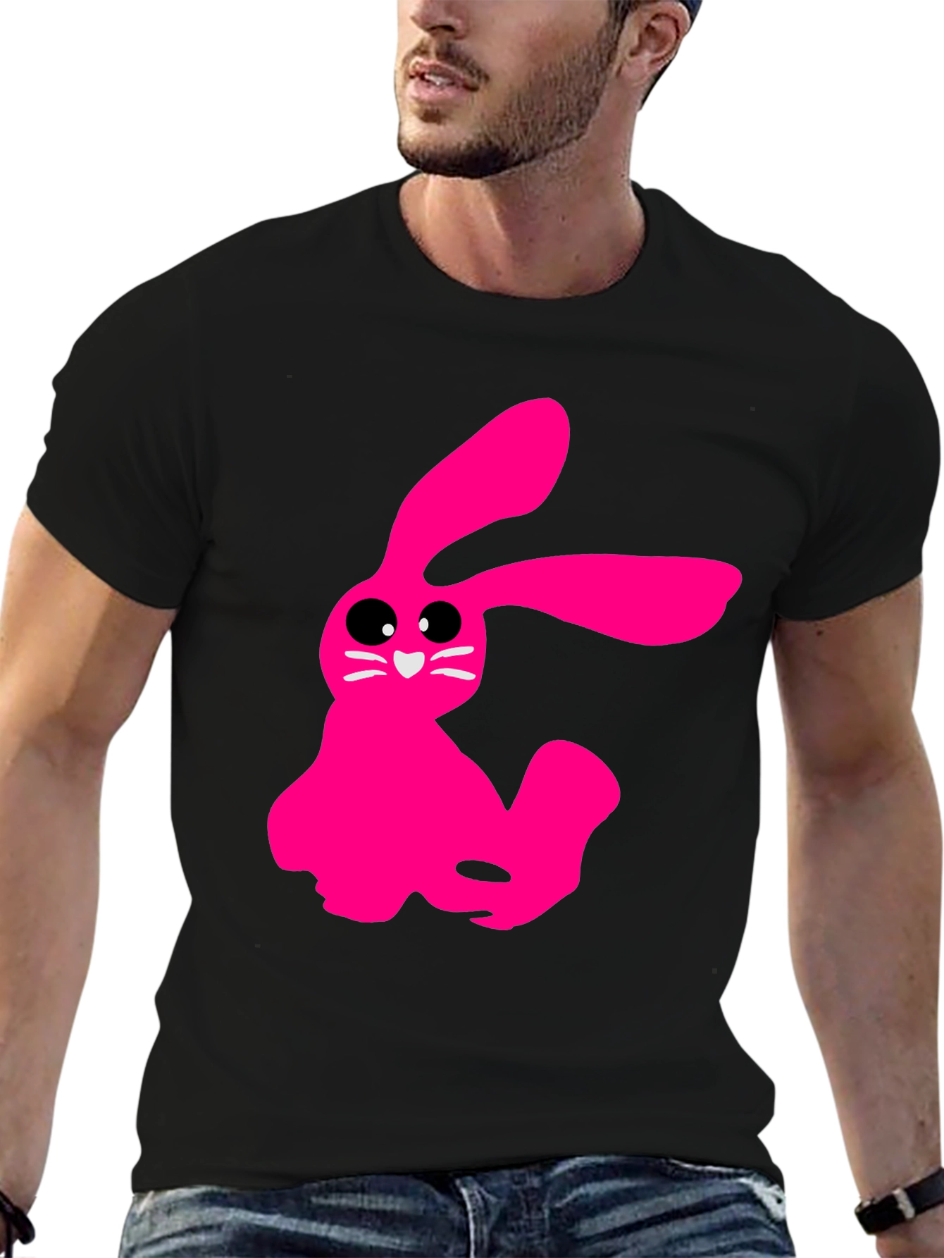 Black Pink Bunny Graphic Tee - Soft Cotton Black T-Shirt view 6
