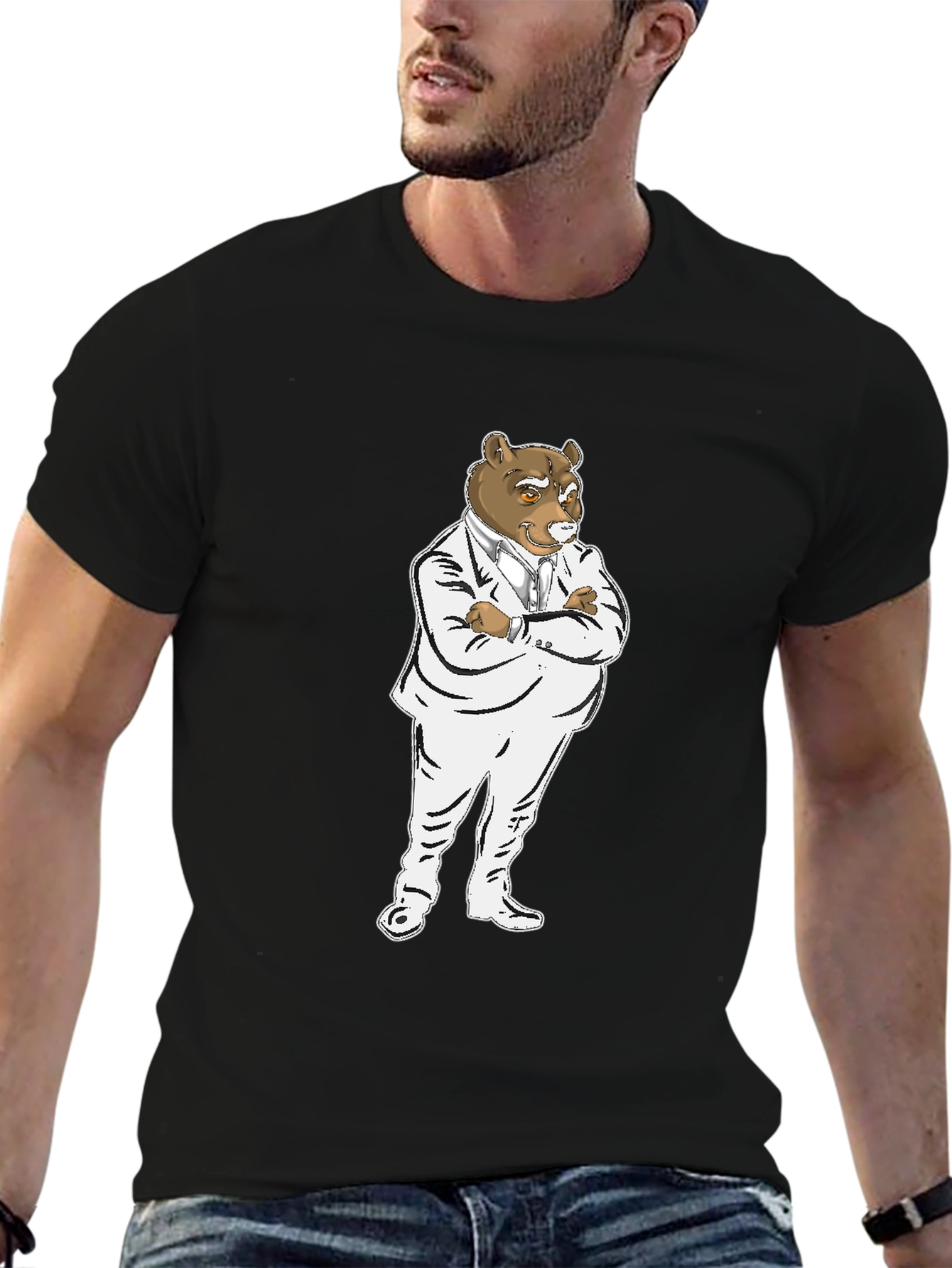 Black Bear Boss T-Shirt - Black Crew Neck Graphic Tee view 6