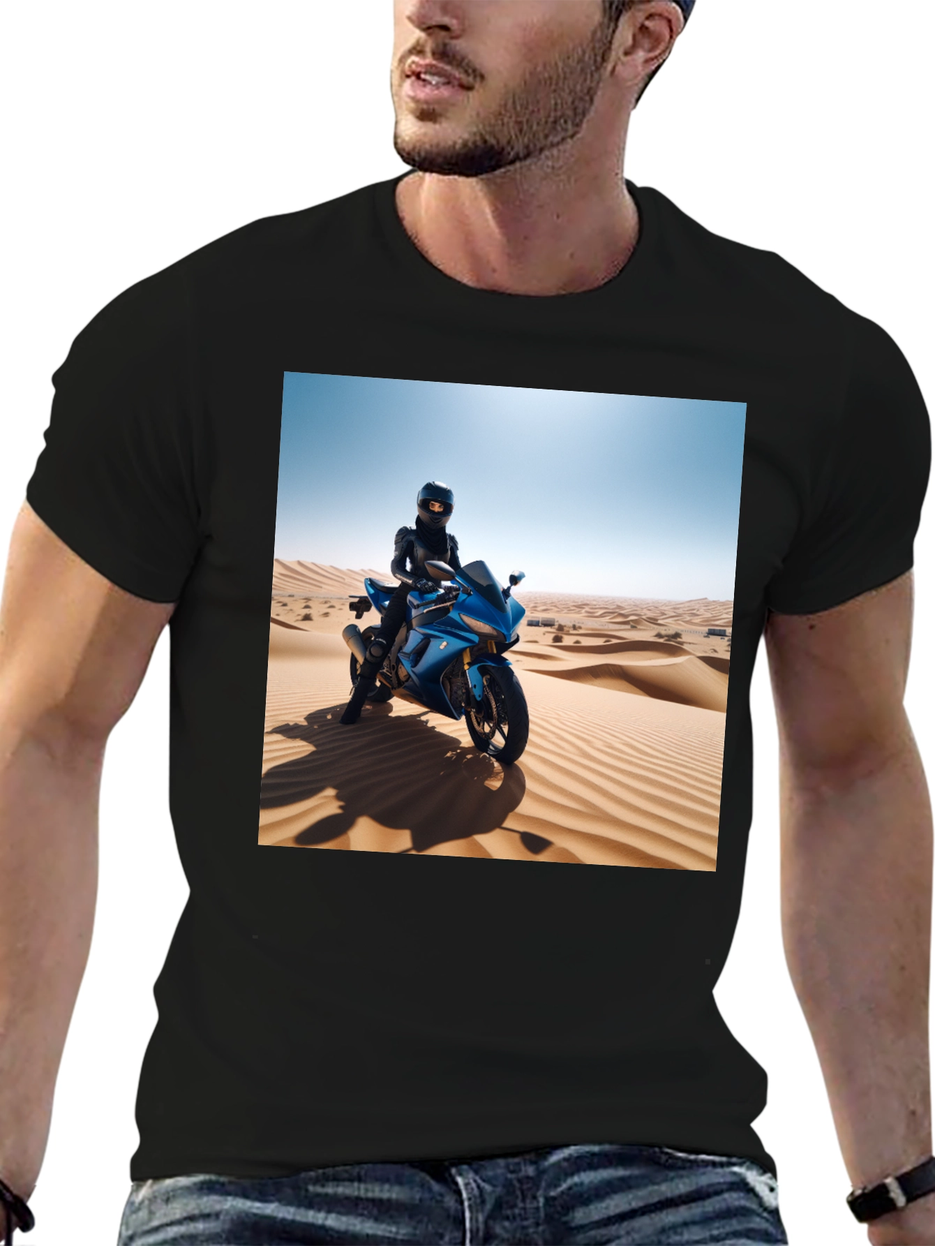 Black Motorcycle Desert Rider Graphic Tee - Unisex Black T-Shirt view 6