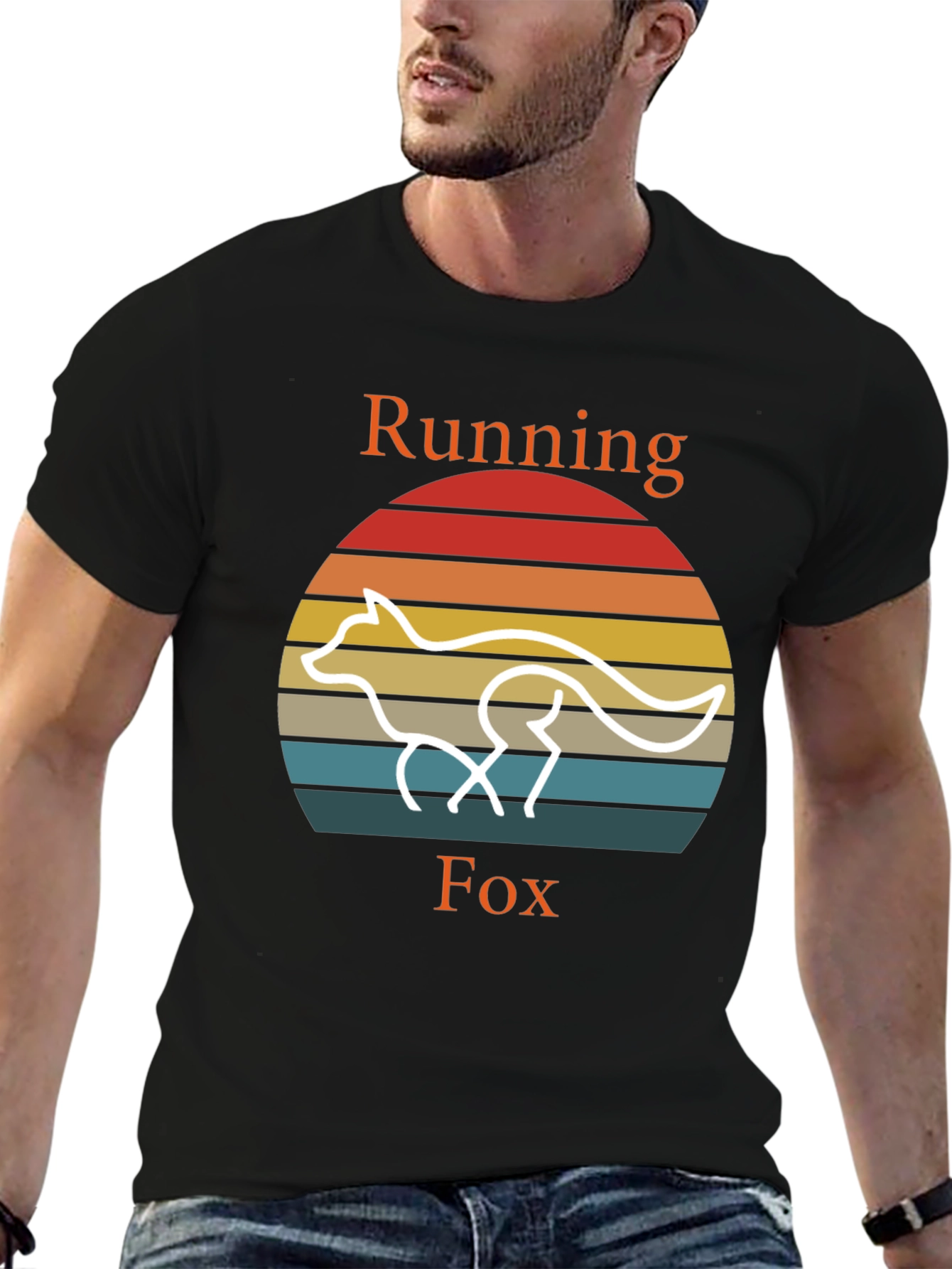 Black Running Fox T-Shirt Retro Style Tee view 6