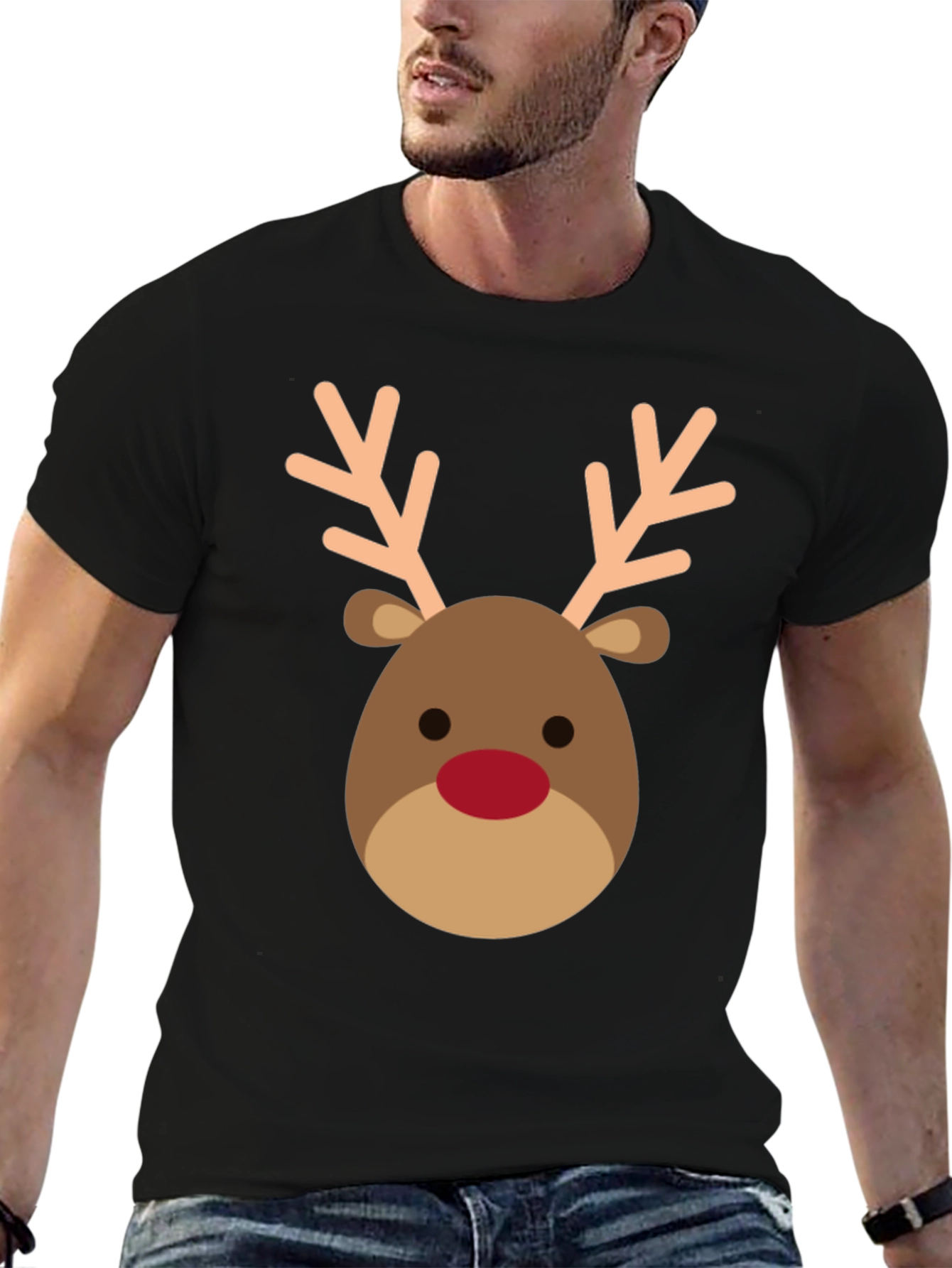 Black Reindeer Graphic Tee - Holiday Festive Shirt view 6