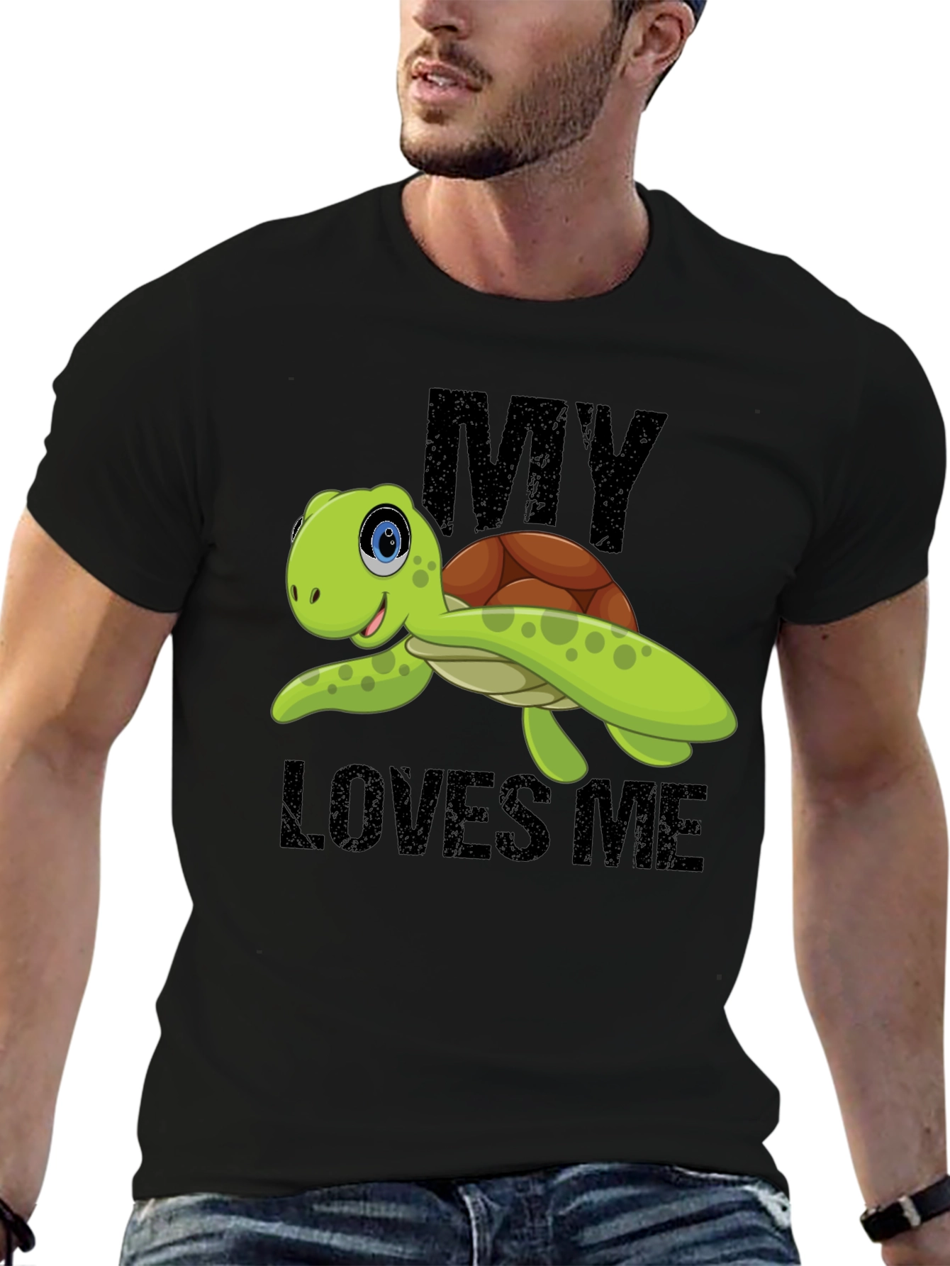 Black My Turtle Loves Me Graphic T-Shirt view 6