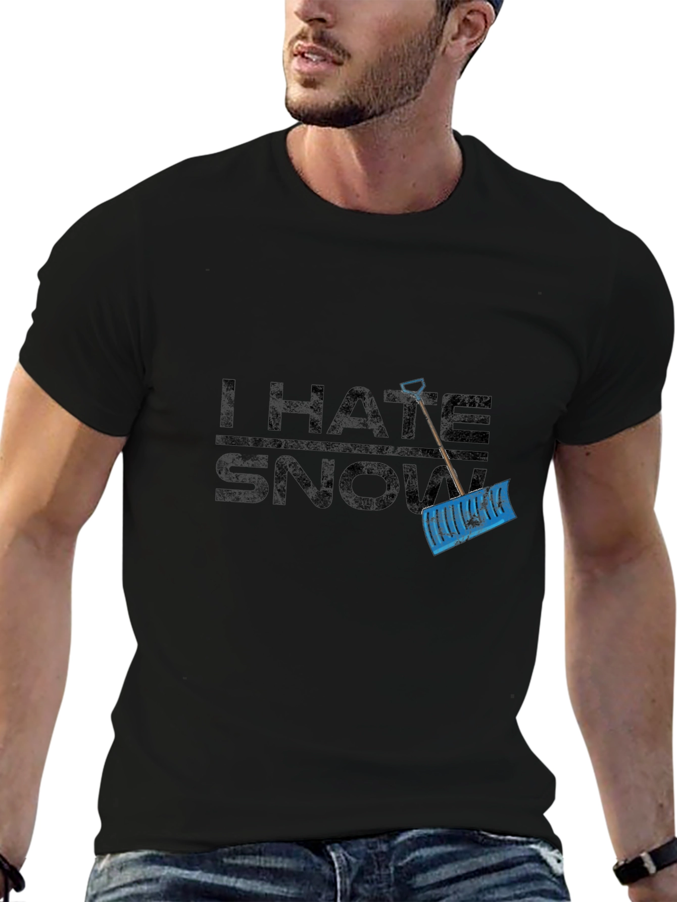 Black I Hate Snow Graphic Tee - Black Cotton Winter Shovel Shirt view 6