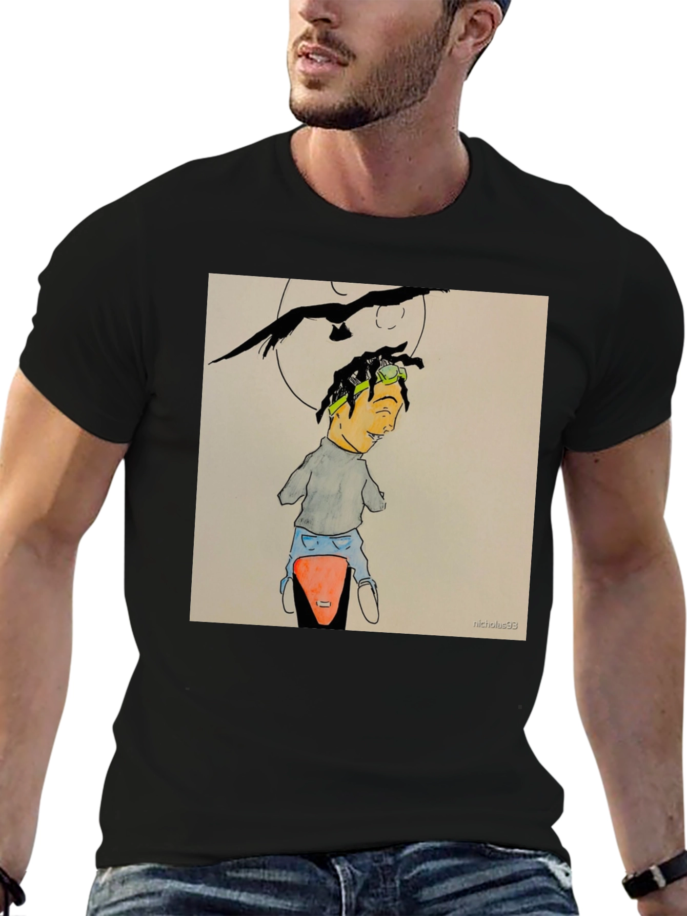Black Unique Graphic Tee - Man on Motorcycle view 6