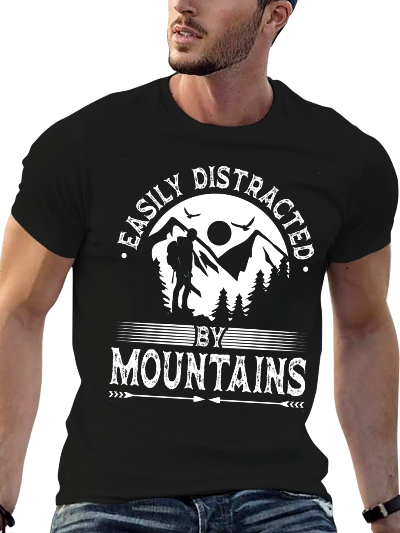 Black Easily Distracted by Mountains Black T-Shirt view 6