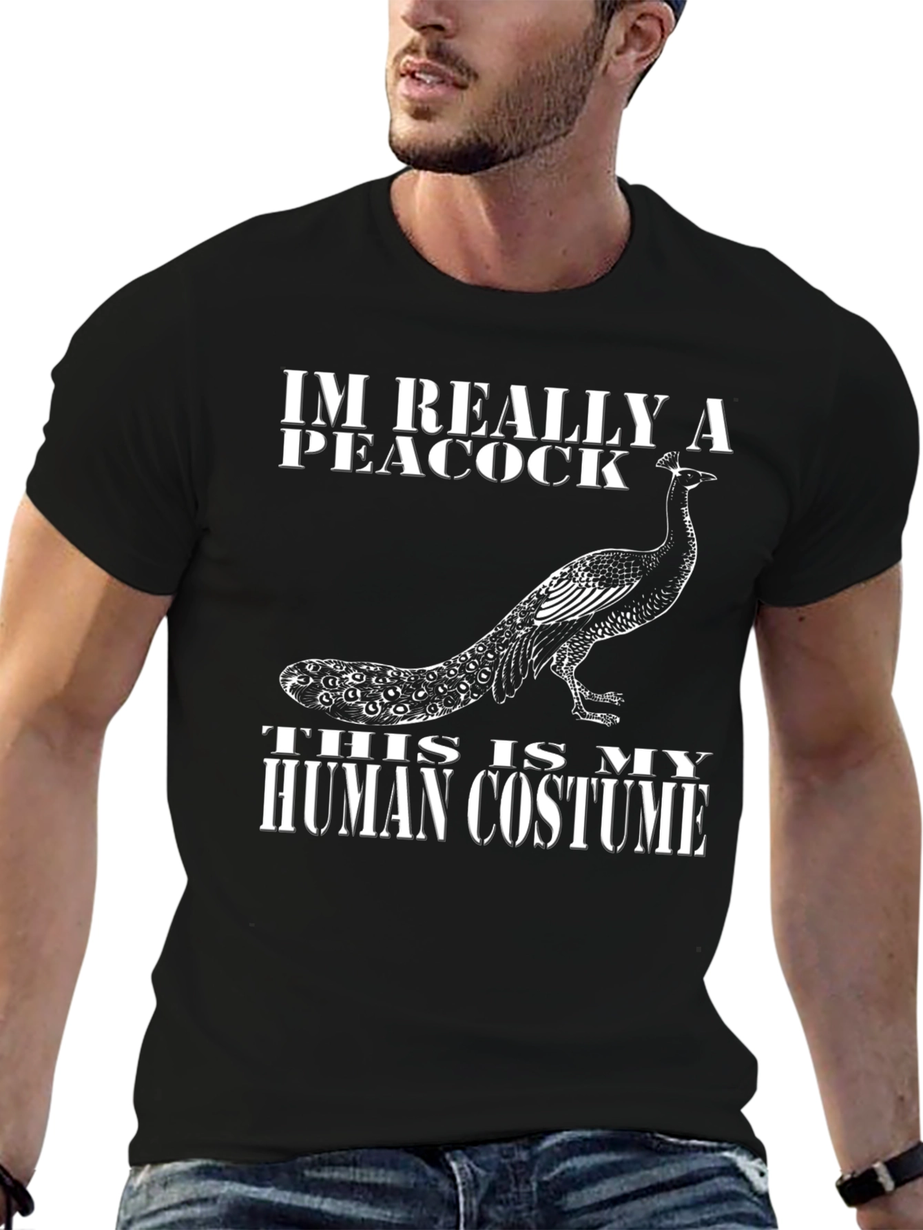Black I'm Really a Peacock T-Shirt - Human Costume Design view 6