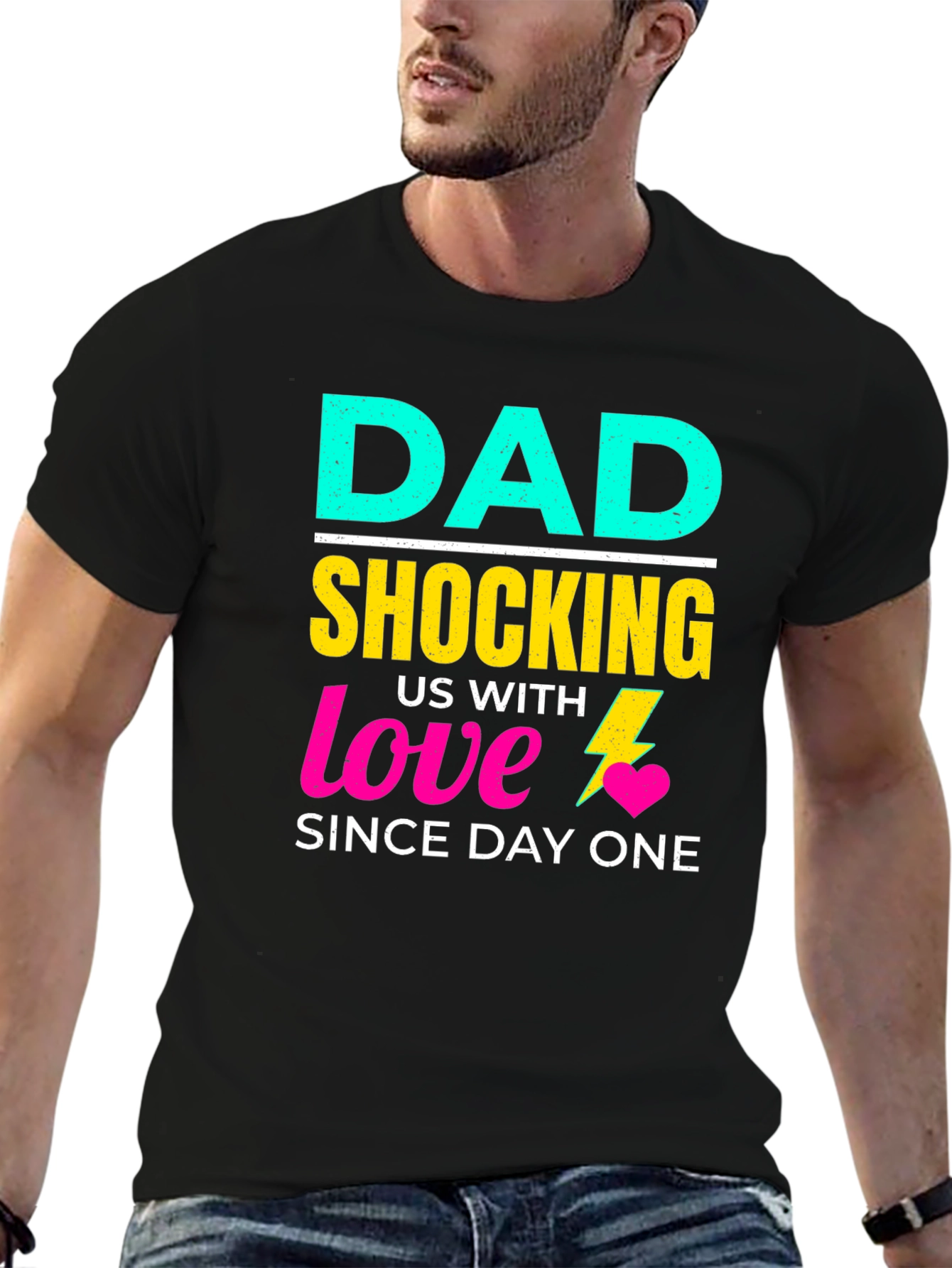 Black Funny Dad Shocking Love T-Shirt view 6