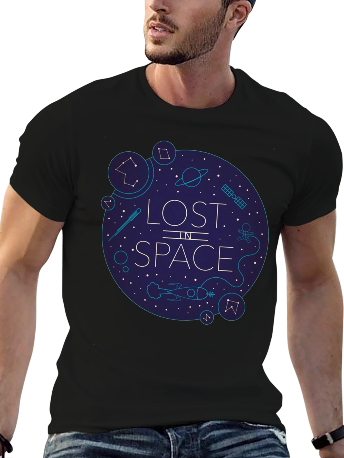 Black Lost in Space Graphic Tee - Black Cotton Blend view 6