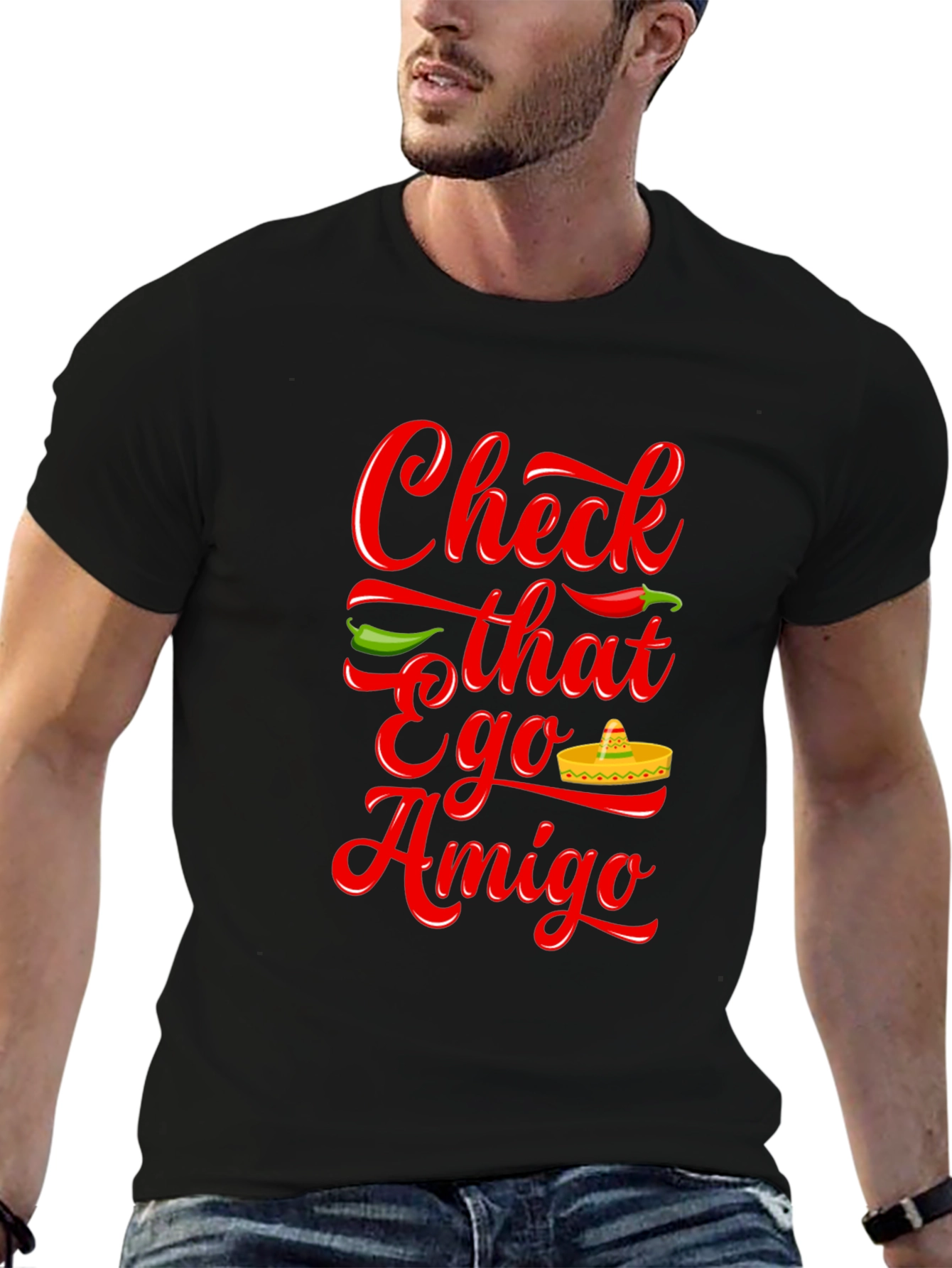 Black Check That Ego Amigo Novelty T-Shirt view 6