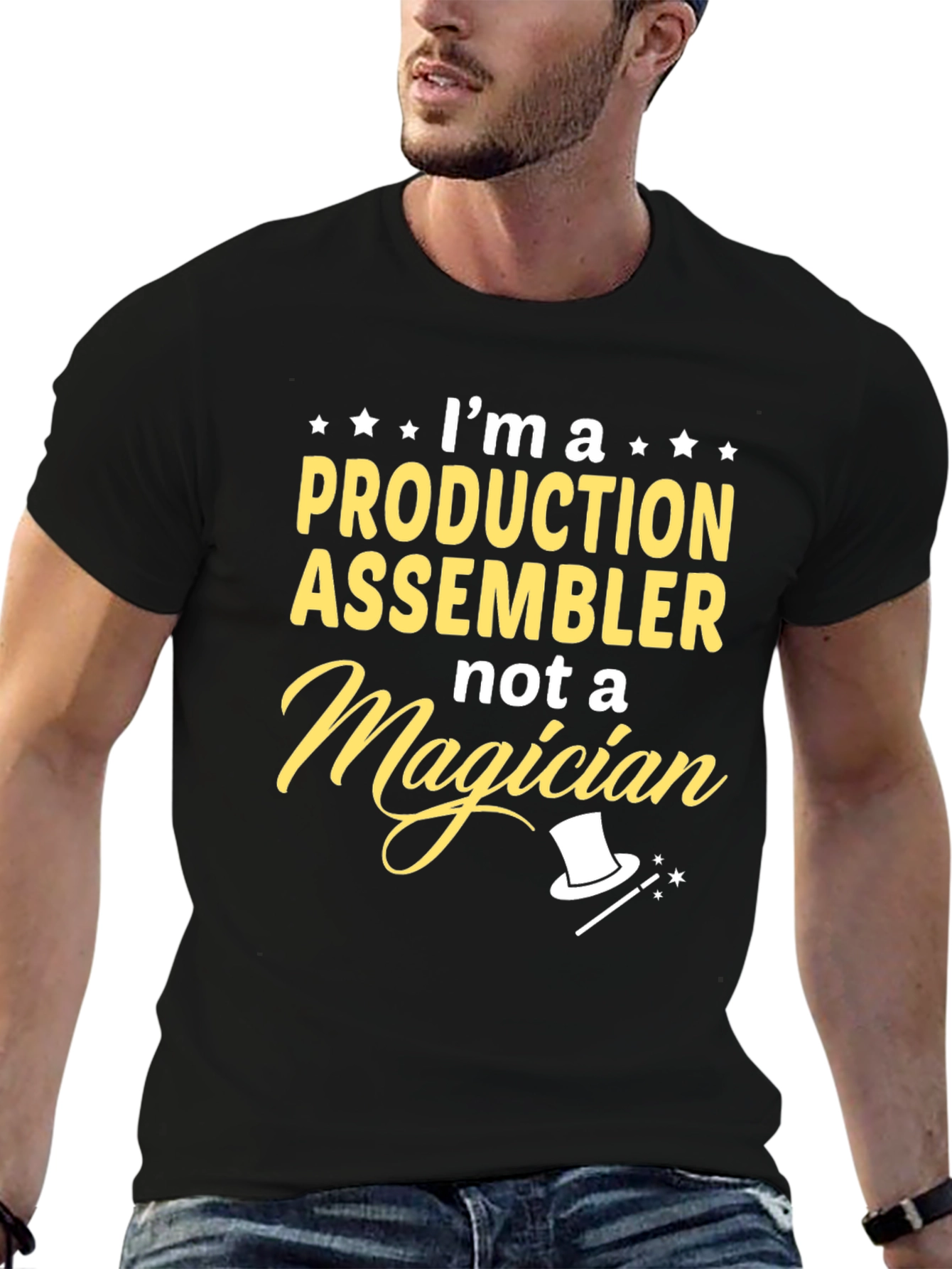 Black Production Assembler T-Shirt - Not a Magician Funny Tee view 6