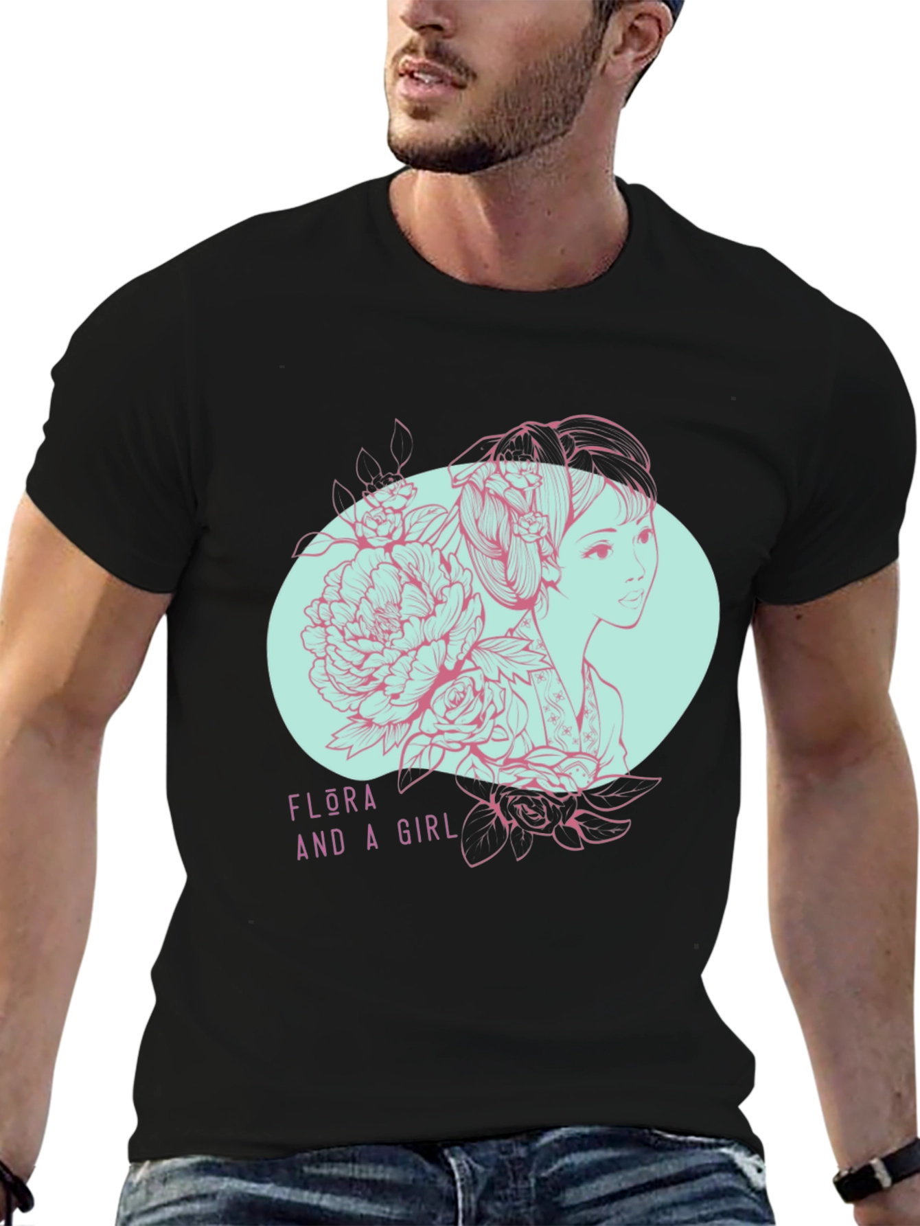 Black Flora and a Girl Tee - Unique Graphic Design view 6