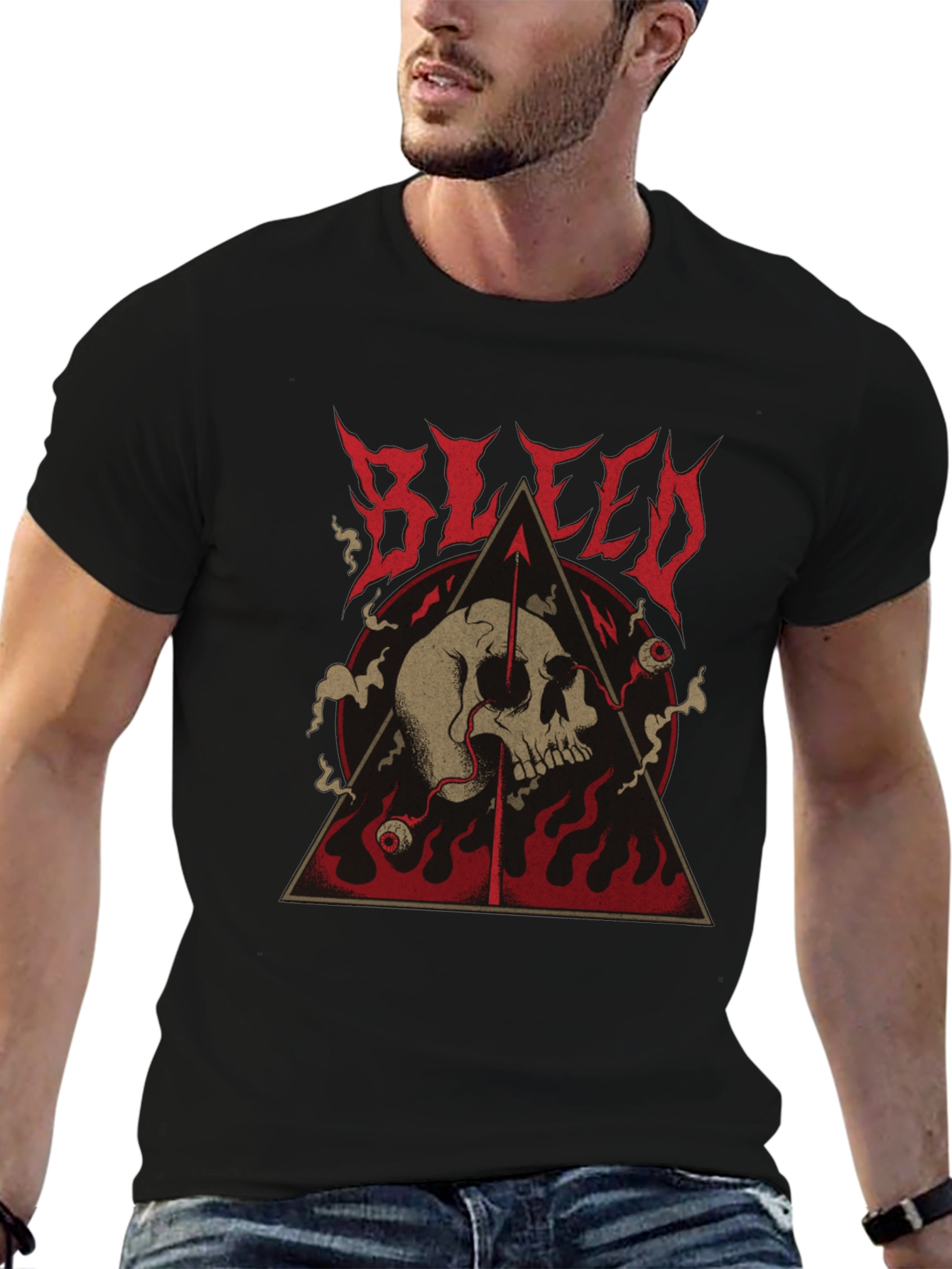 Black Bleed Skull Graphic Tee - Black Metal T-Shirt view 6
