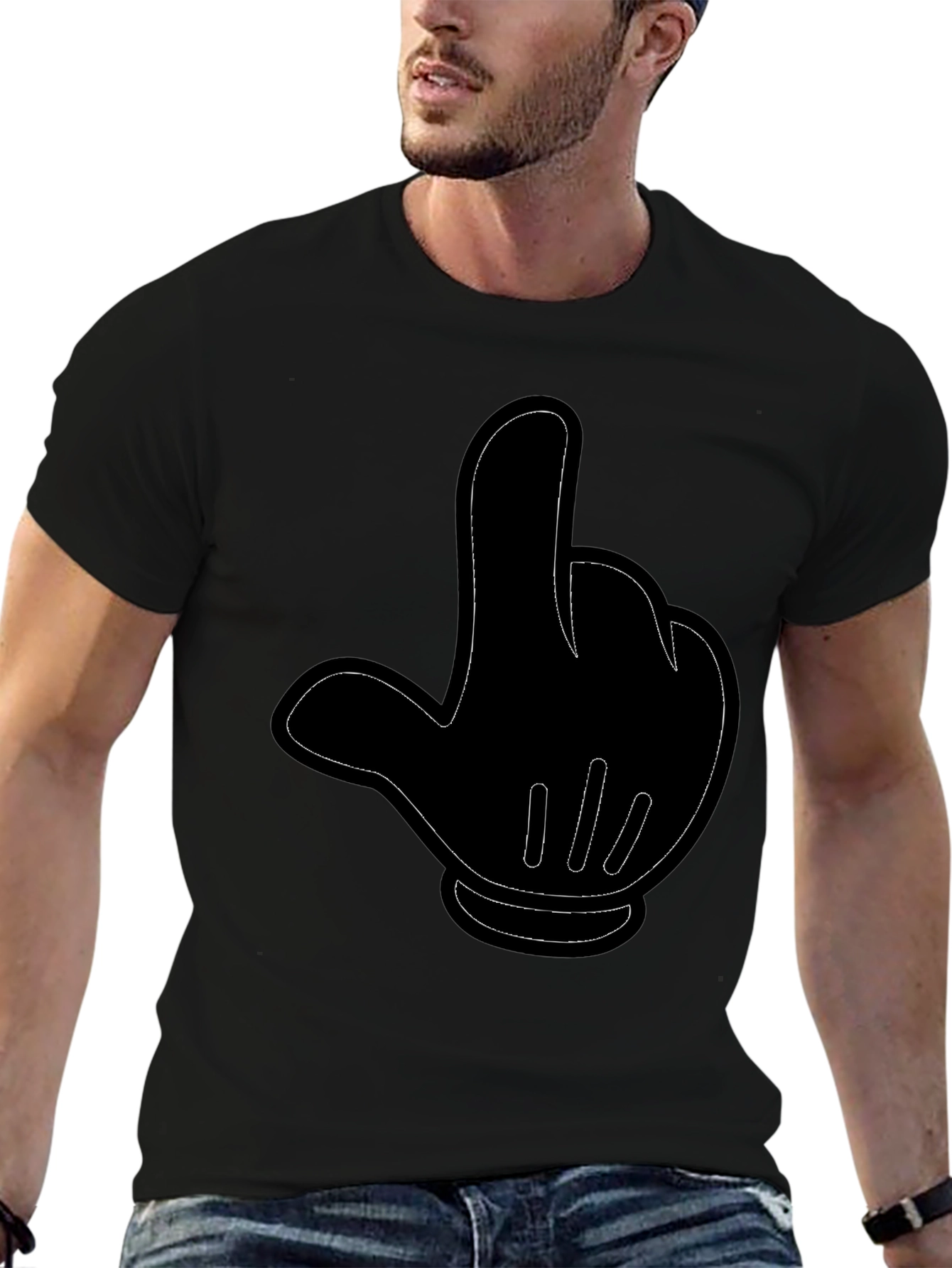 Black Cartoon Hand Gesture Black T-Shirt view 6