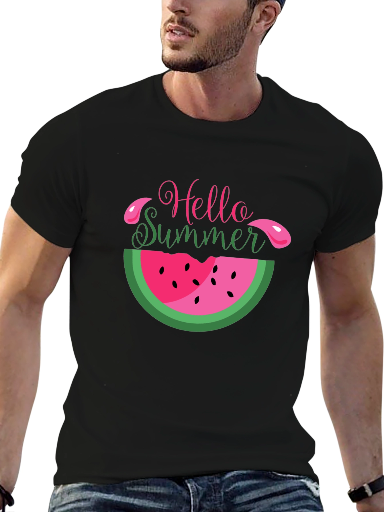 Black Hello Summer Watermelon T-Shirt view 6