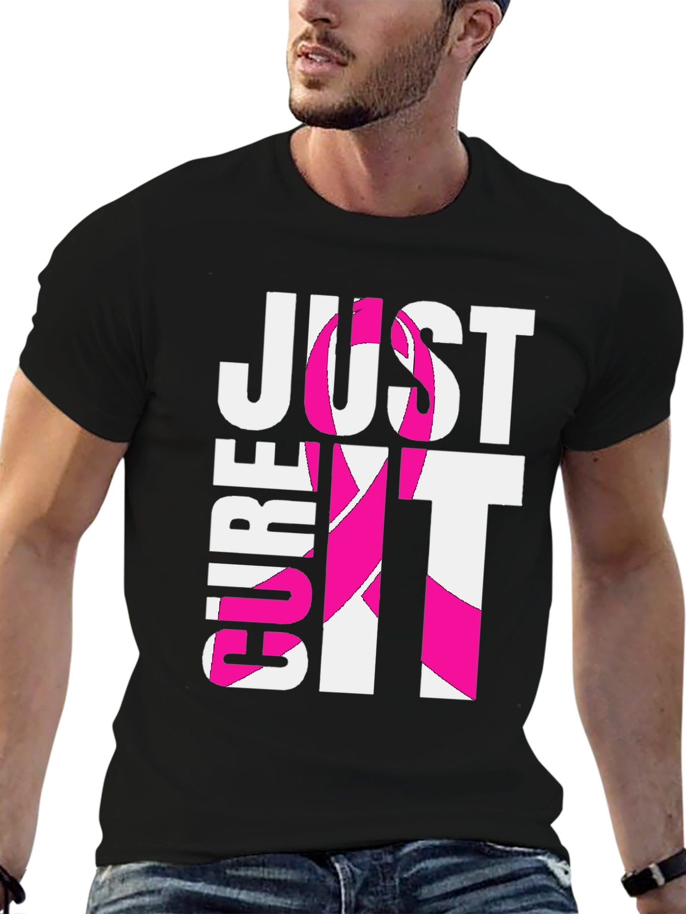 Black Just Cure It T-Shirt - Breast Cancer Awareness Tee view 6