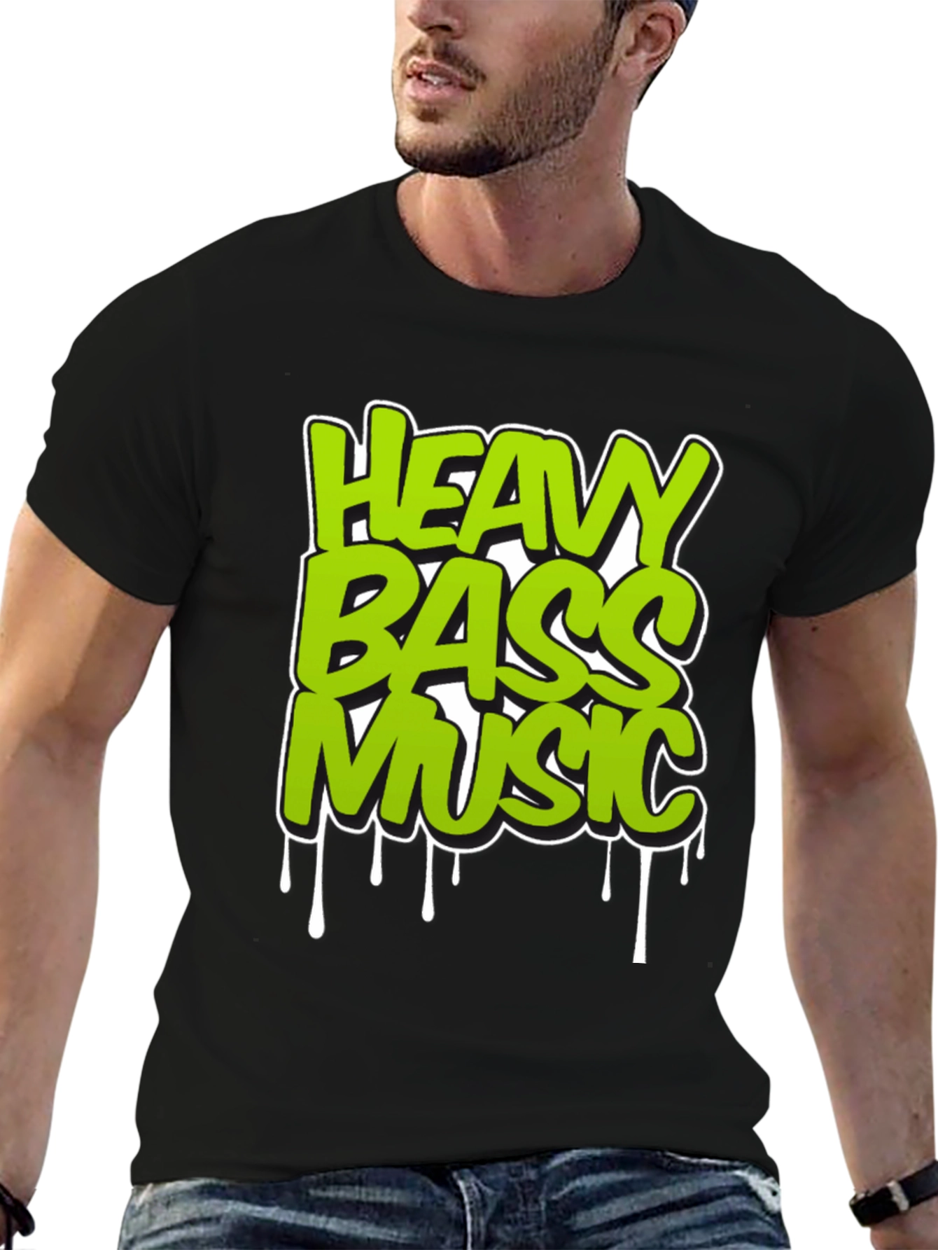 Black Heavy Bass Music T-Shirt - Unique Graphic Design view 6