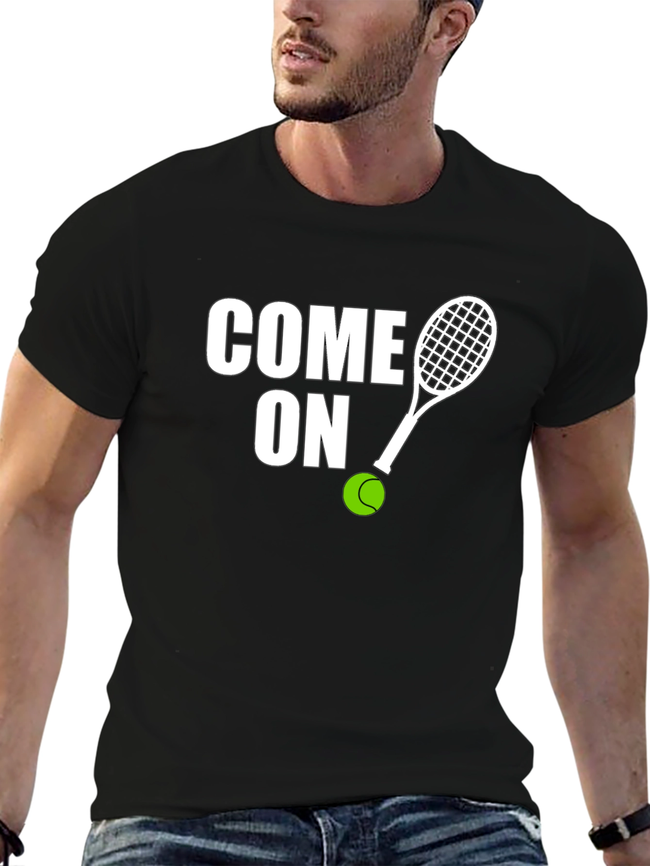 Black Come On Tennis Graphic Tee - Sporty Unisex T-Shirt view 6