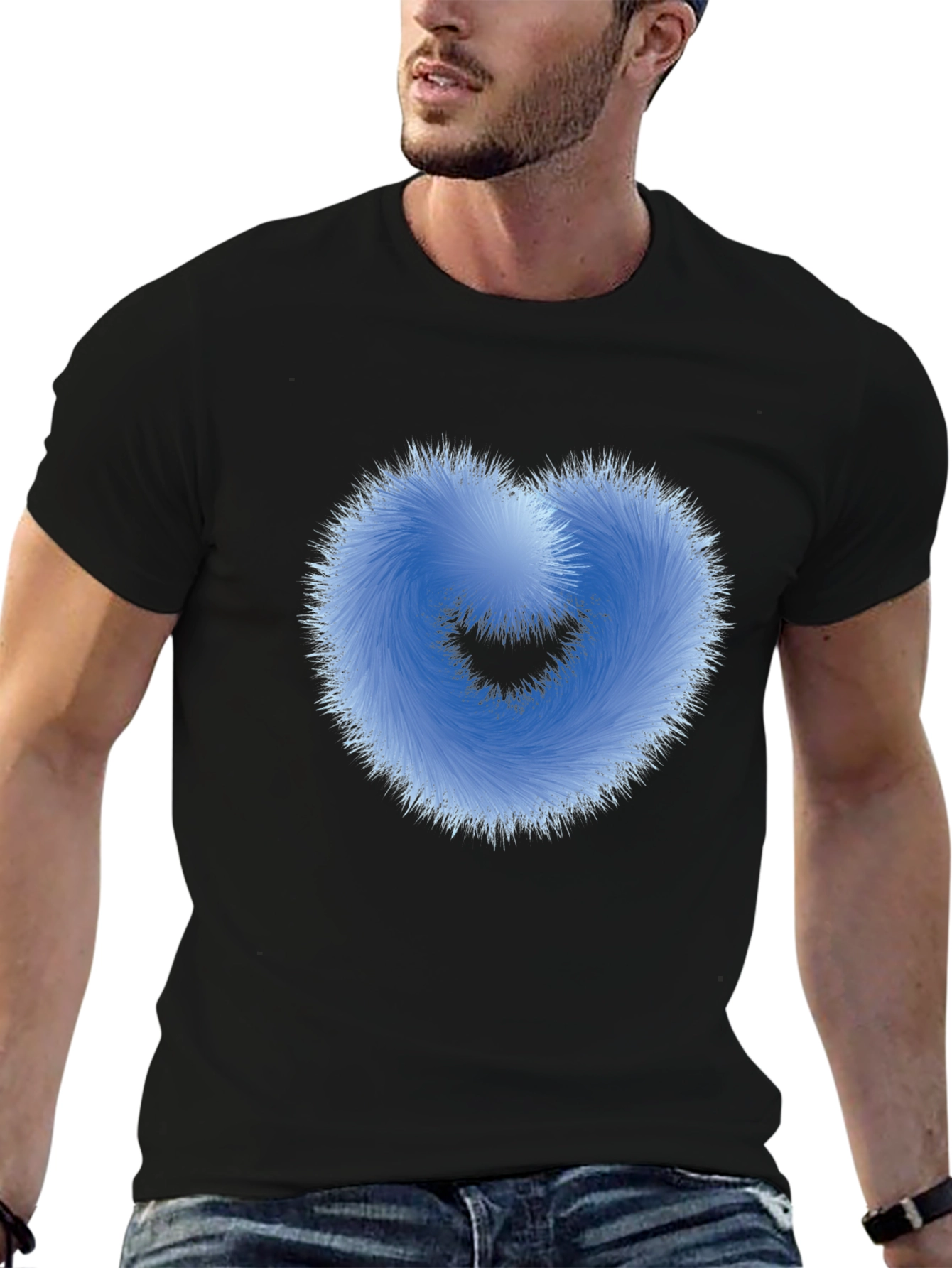 Black Fuzzy Heart Graphic Black T-Shirt view 6