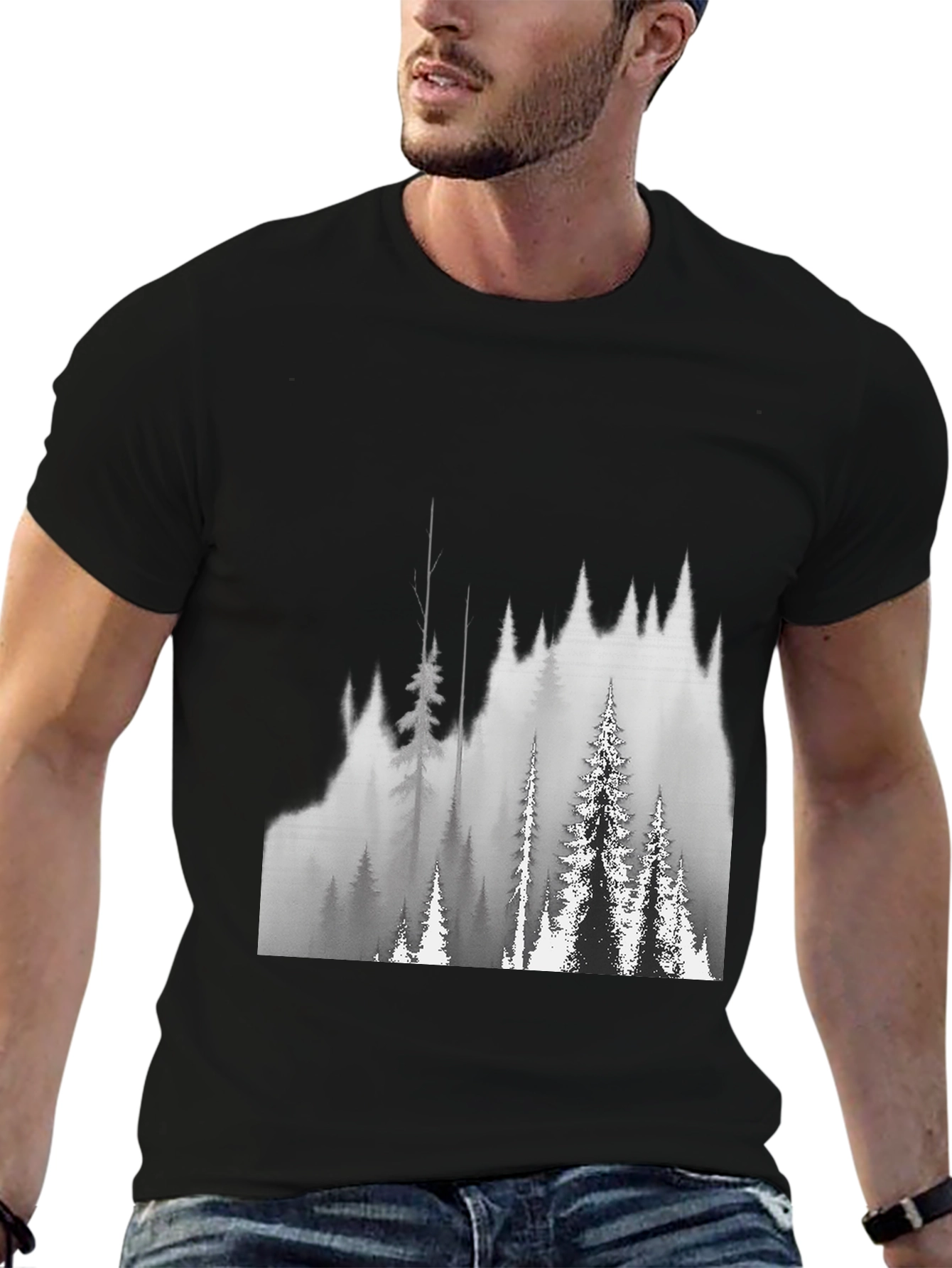 Black Black T-Shirt with Forest Graphic view 6