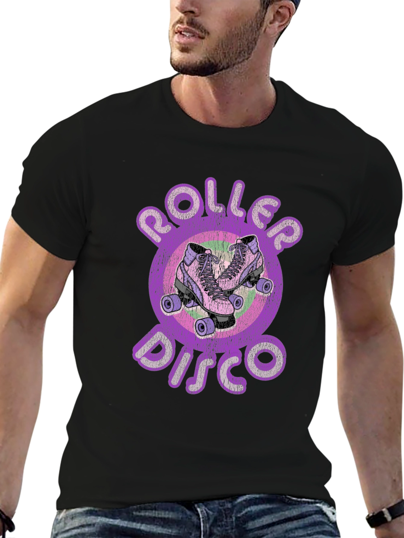 Black Retro Roller Disco T-Shirt - Vintage Skate Style view 6