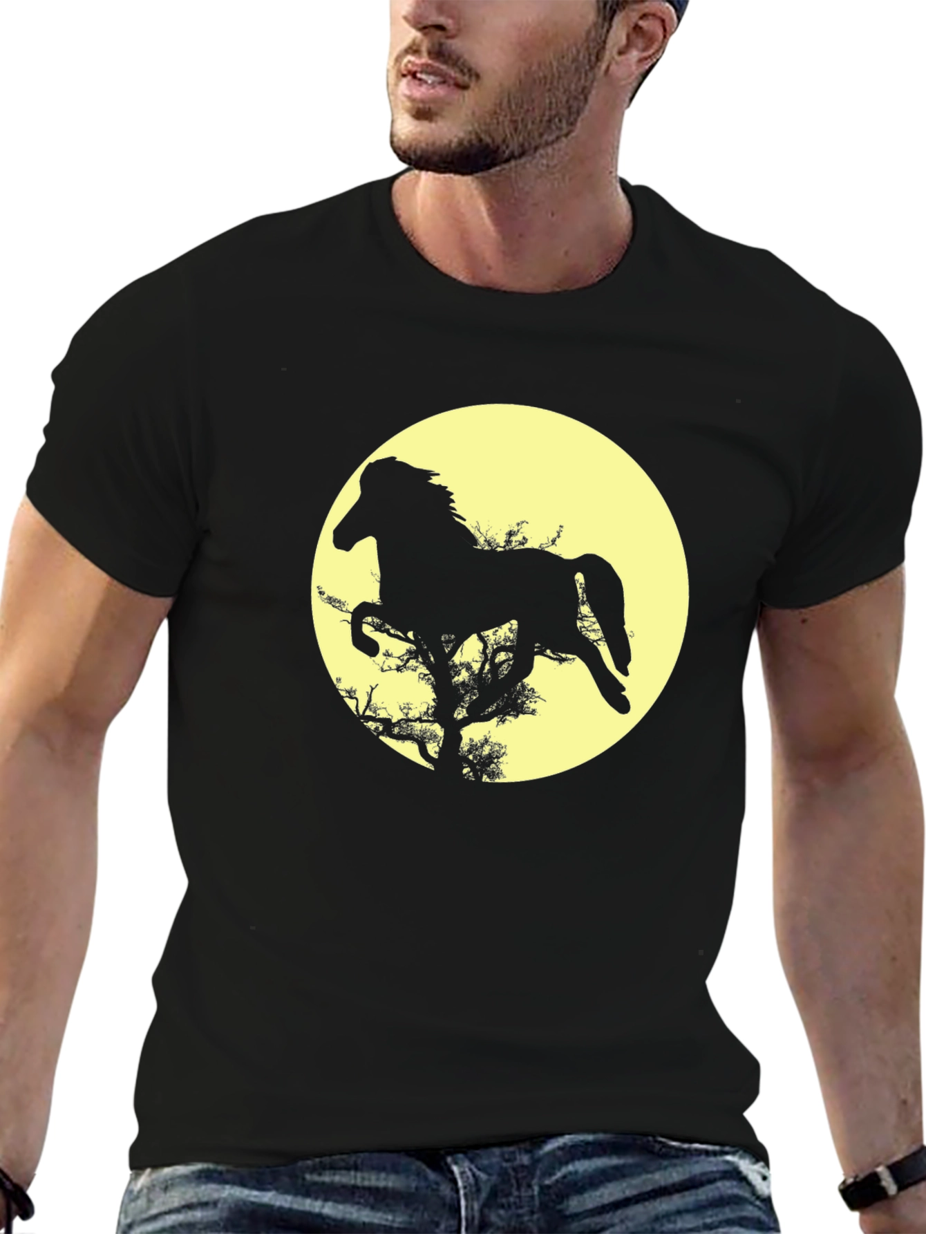 Black Horse Silhouette Graphic Tee - Black view 6