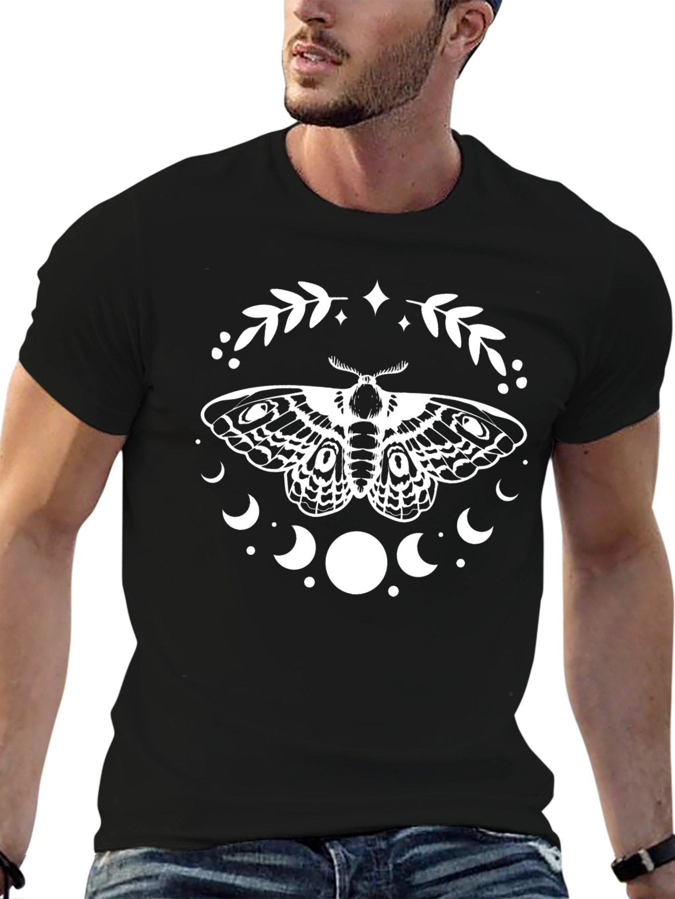Black Moth and Moon Phases Graphic T-Shirt view 6