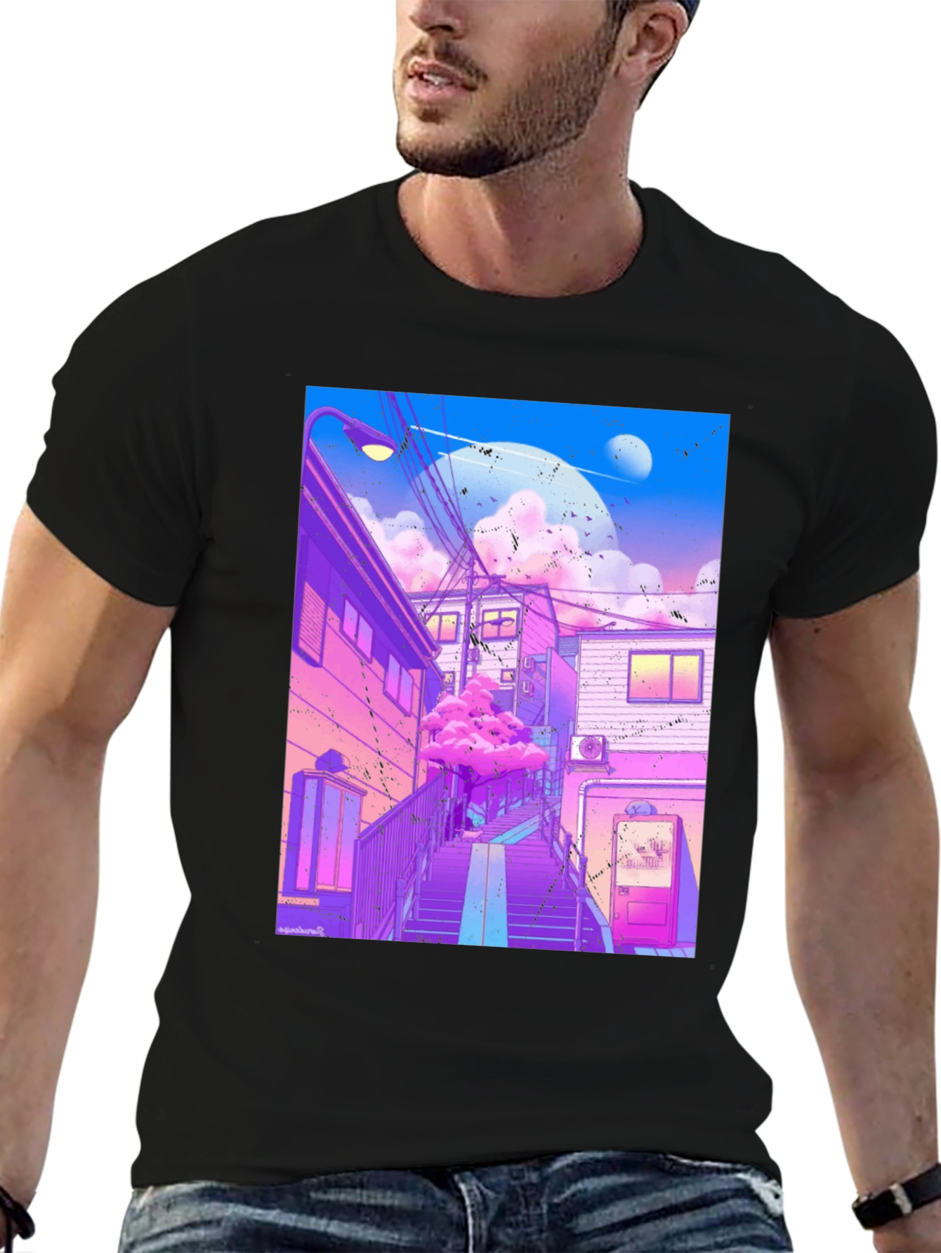 Black Anime Vaporwave Graphic Tee - Urban Aesthetic T-Shirt view 6