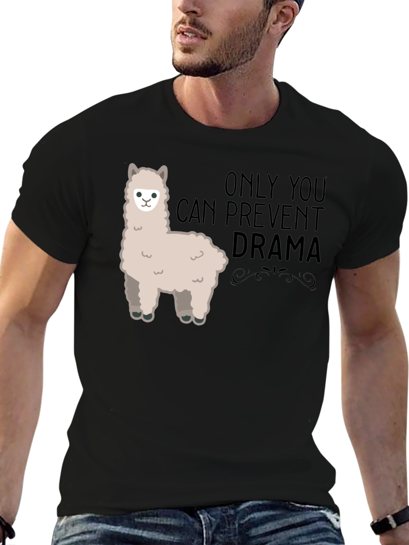 Black Prevent Drama Llama T-Shirt - Mens Humor Graphic Tee view 6