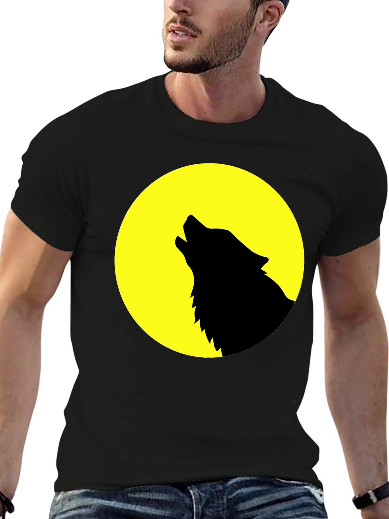 Black Wolf Howling at Moon Graphic T-Shirt - Black view 6