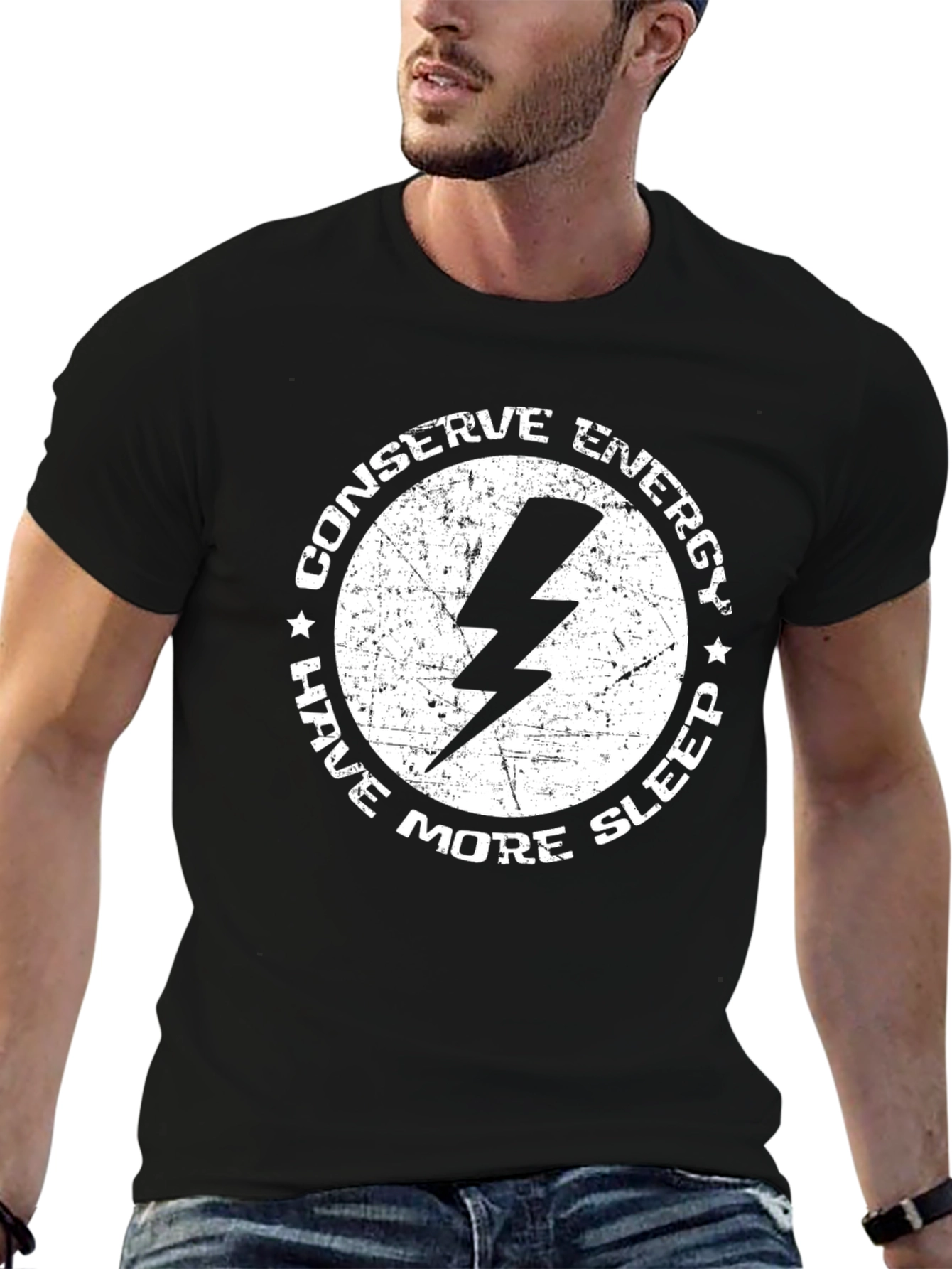 Black Conserve Energy Lightning Bolt Graphic T-Shirt view 6