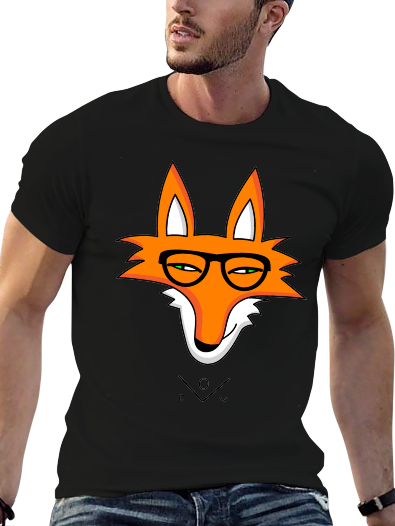 Black Fox With Glasses Graphic T-Shirt view 6