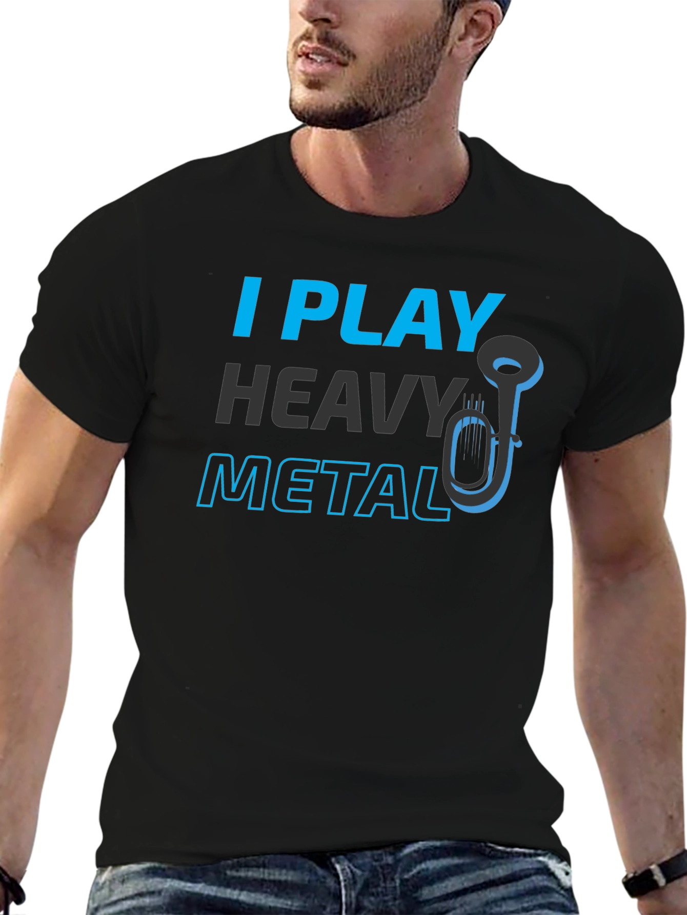 Black I Play Heavy Metal T-Shirt - Funny Musician Tee view 6